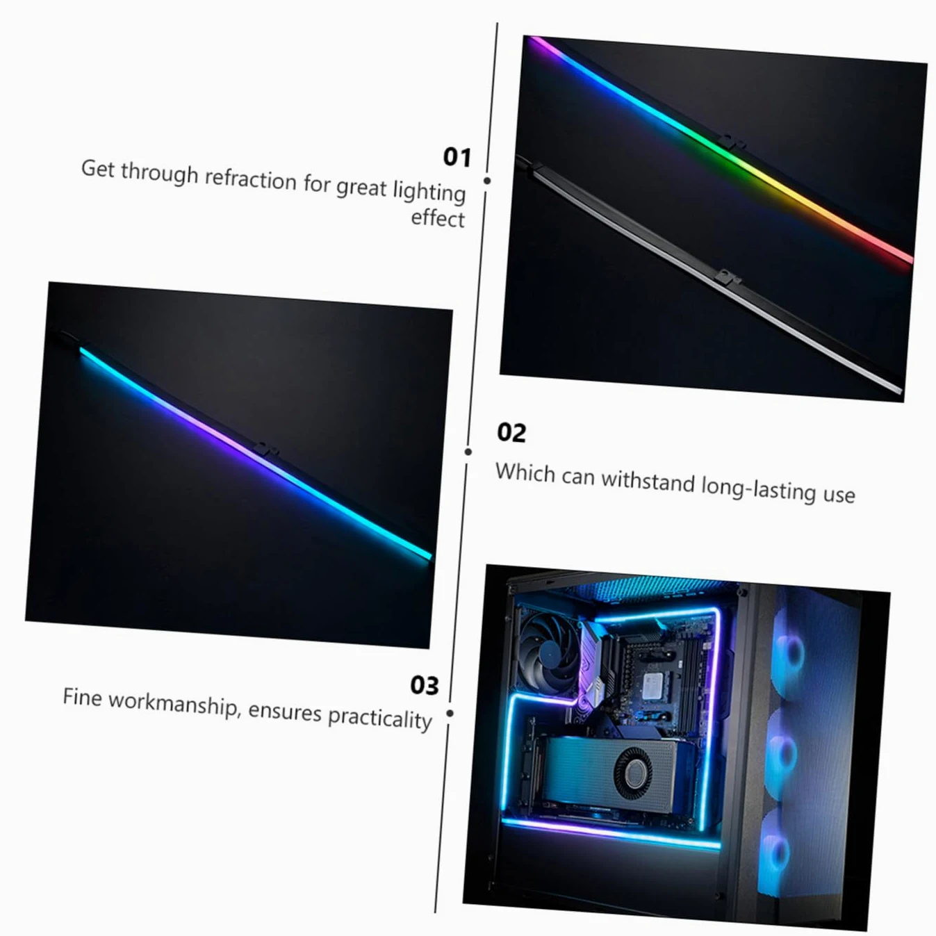 DOITOOL Barra Luminosa Rgb per Computer 5v 400mm, 2 Pezzi Argb | Nero Abs, 28 LED e Connettore 3 Pin, Adesivi Inclusi per Installazione Interna