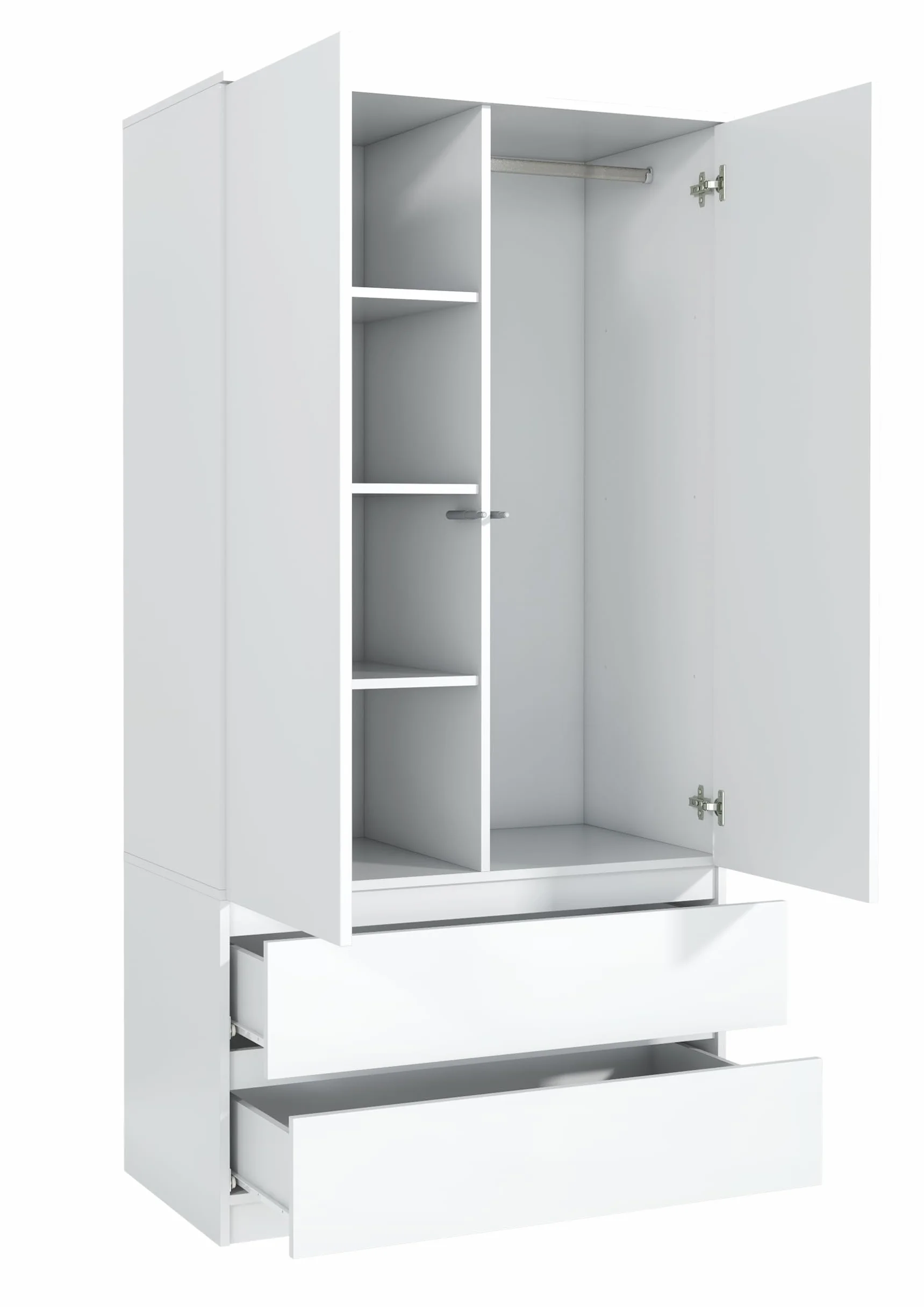 Meble Masztalerz Armadio Cameretta da Letto con 2 Cassetti 90 cm Bianco 180x90x50cm