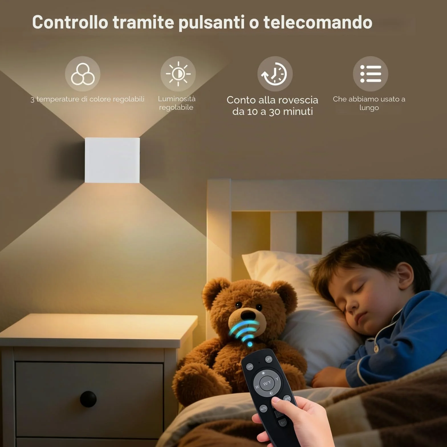 FUPE Applique da Parete Interno con Sensore di Movimento,Applique da Parete a Batteria da 4000 mAh con Telecomando,3 Colori Regolabile in Luminosità,Senza Fili,USB Ricaricabile,Bianco 2 Pezzi