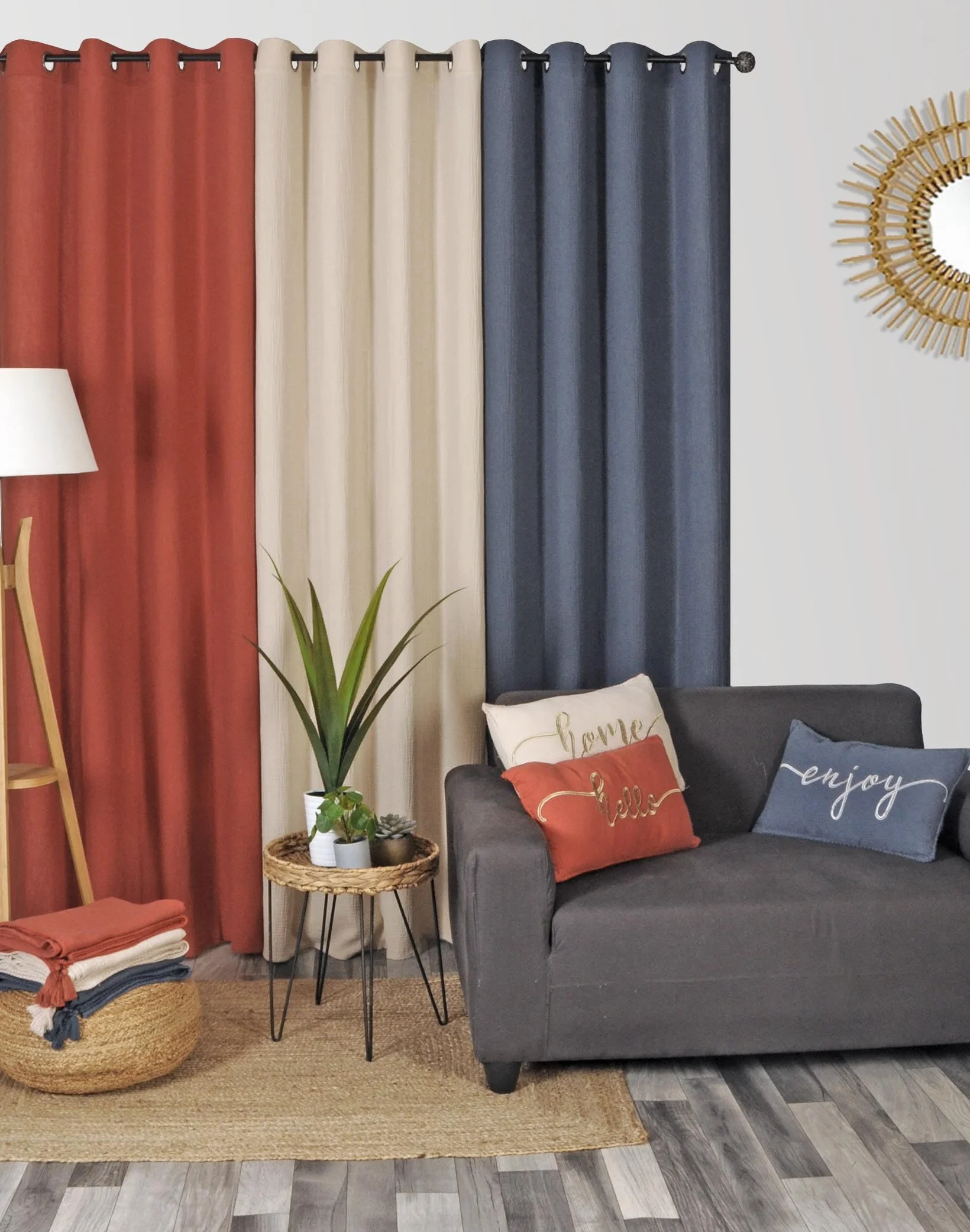 Atout Ciel Tenda in doppia garza di cotone con occhielli 130 x 240 cm beige