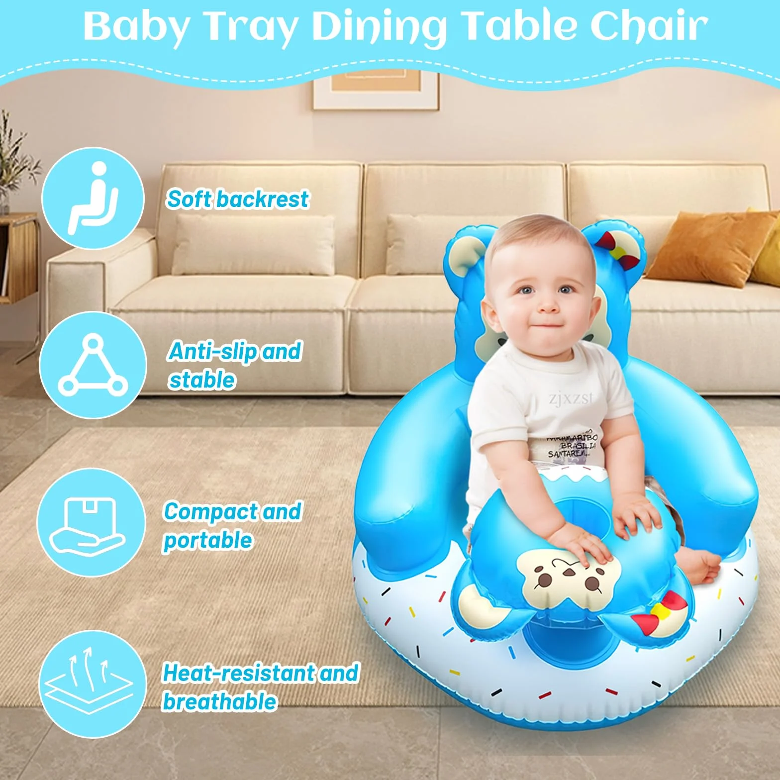 Divano Gonfiabile Portatile Bambini 3-36 Mesi Seggiolino Neonati Supporto Schiena Collo Blu