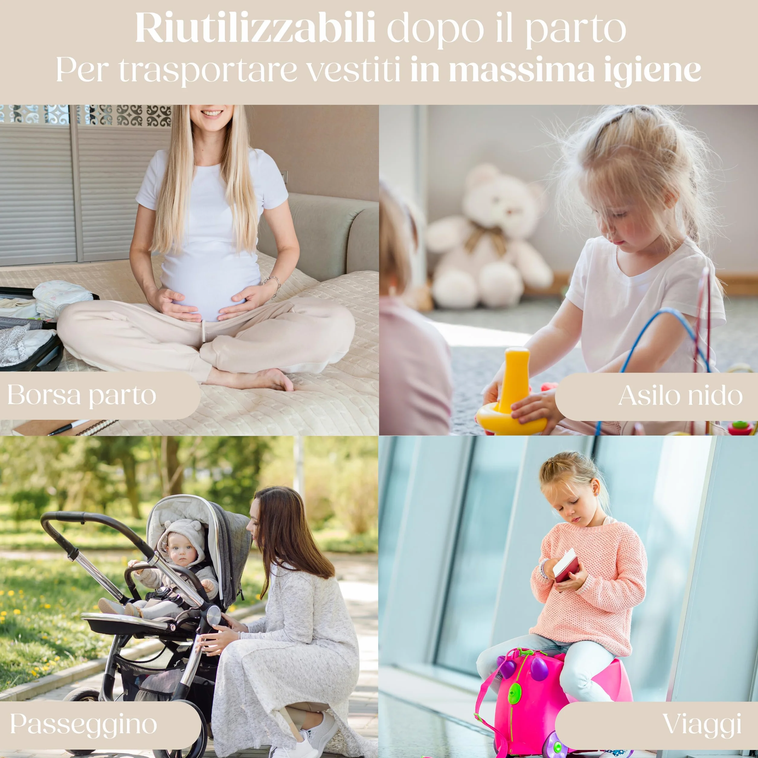 Wellode 8 Bustine Corredino Neonato Ospedale Teddy Bear, 6 Grandi e 2 Piccole - Sacchetti Cambio Neonato Riutilizzabili per Asilo e Viaggi - Idea Regalo Nascita Baby Shower