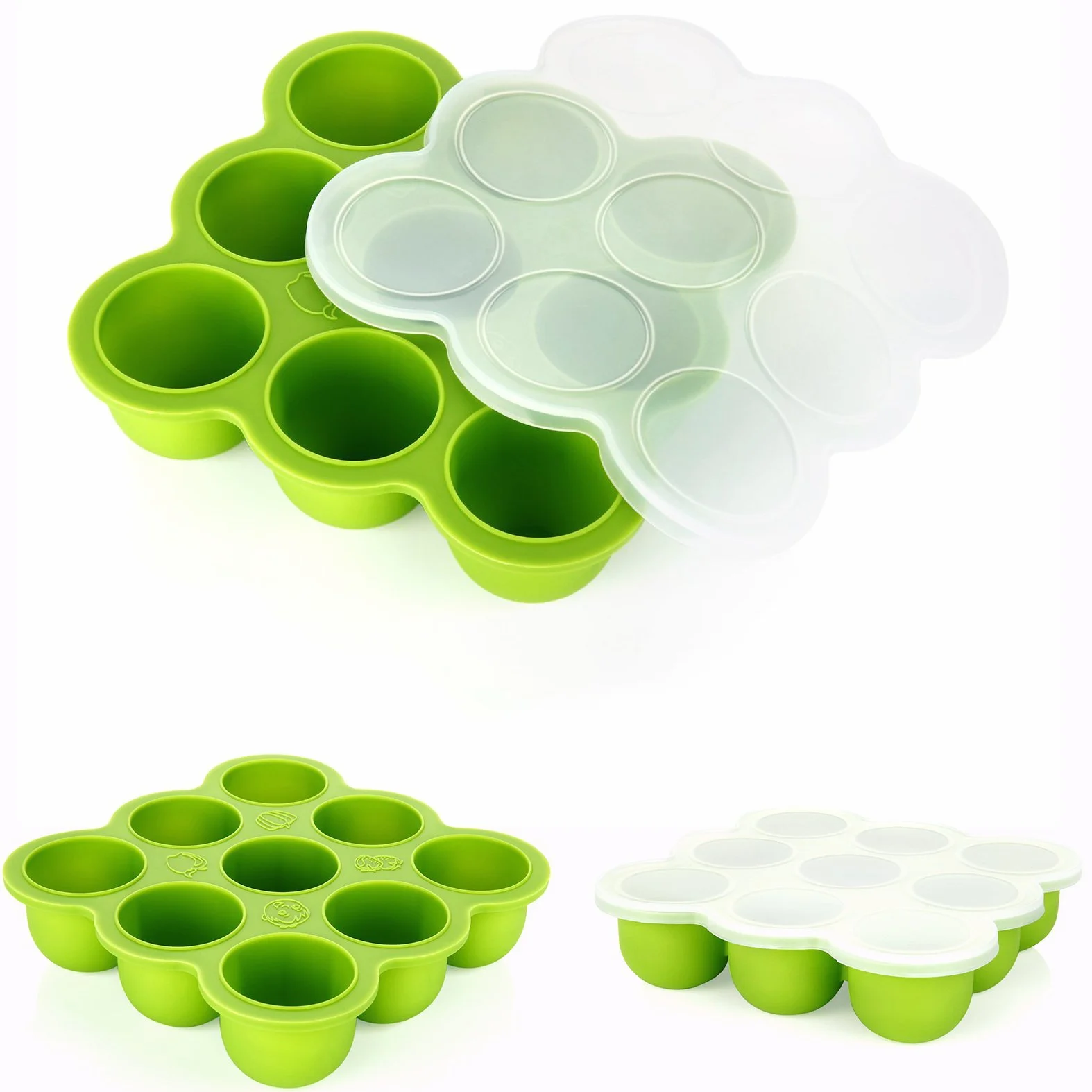 Contenitore Pappa Silicone per Bimbi con 9 Stampini - Contenitore Freezer Coperchio Rimovibile Verde