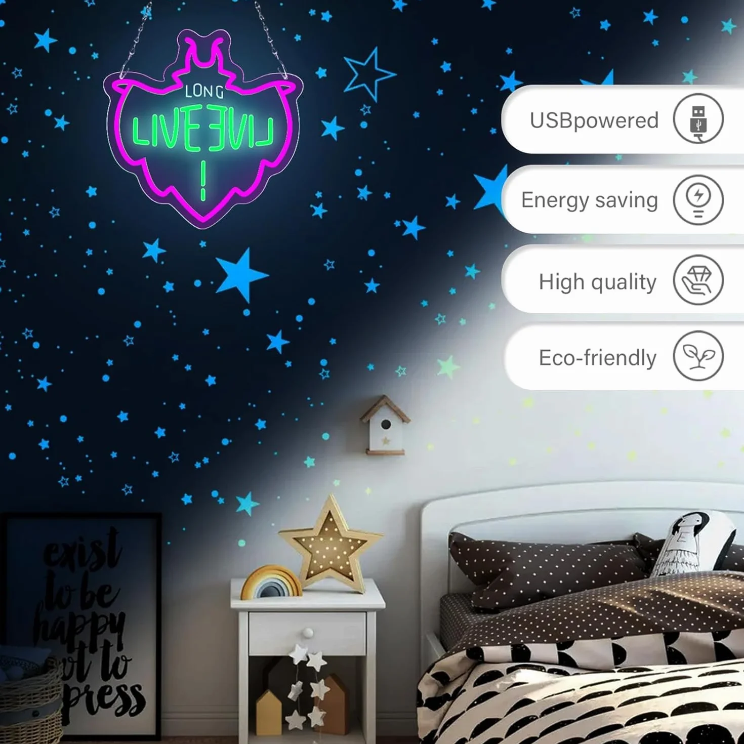 Descendants - Insegna al neon a LED Descendants per decorazione da parete e stanza, luce notturna USB per camera da letto, matrimonio, festa di compleanno