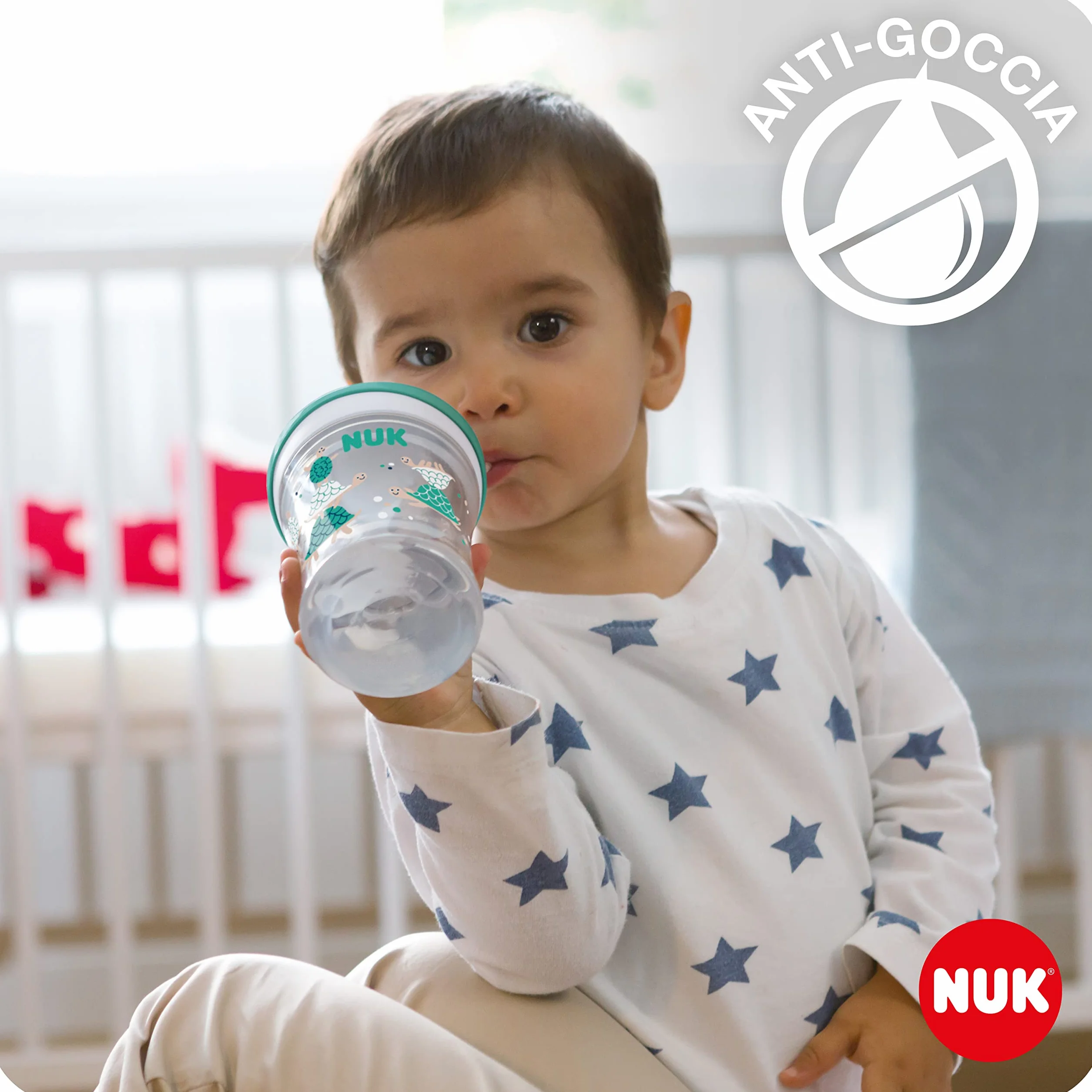 NUK Action Cup Bicchiere con Cannuccia per Bambini 230ml Gatto Giallo