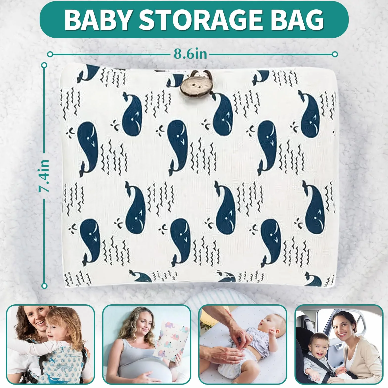 Borsa per pannolini 2 in 1 Leaves Balena Elefante organizer per bambini