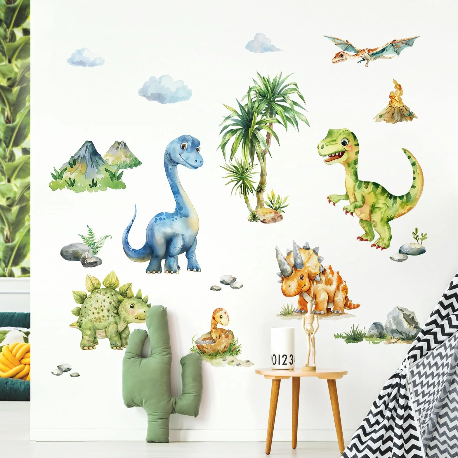 Tanlaby Dinosauri Adesivi Murali Animali Tropicali Acquerello Decorazione Murale per Bambini