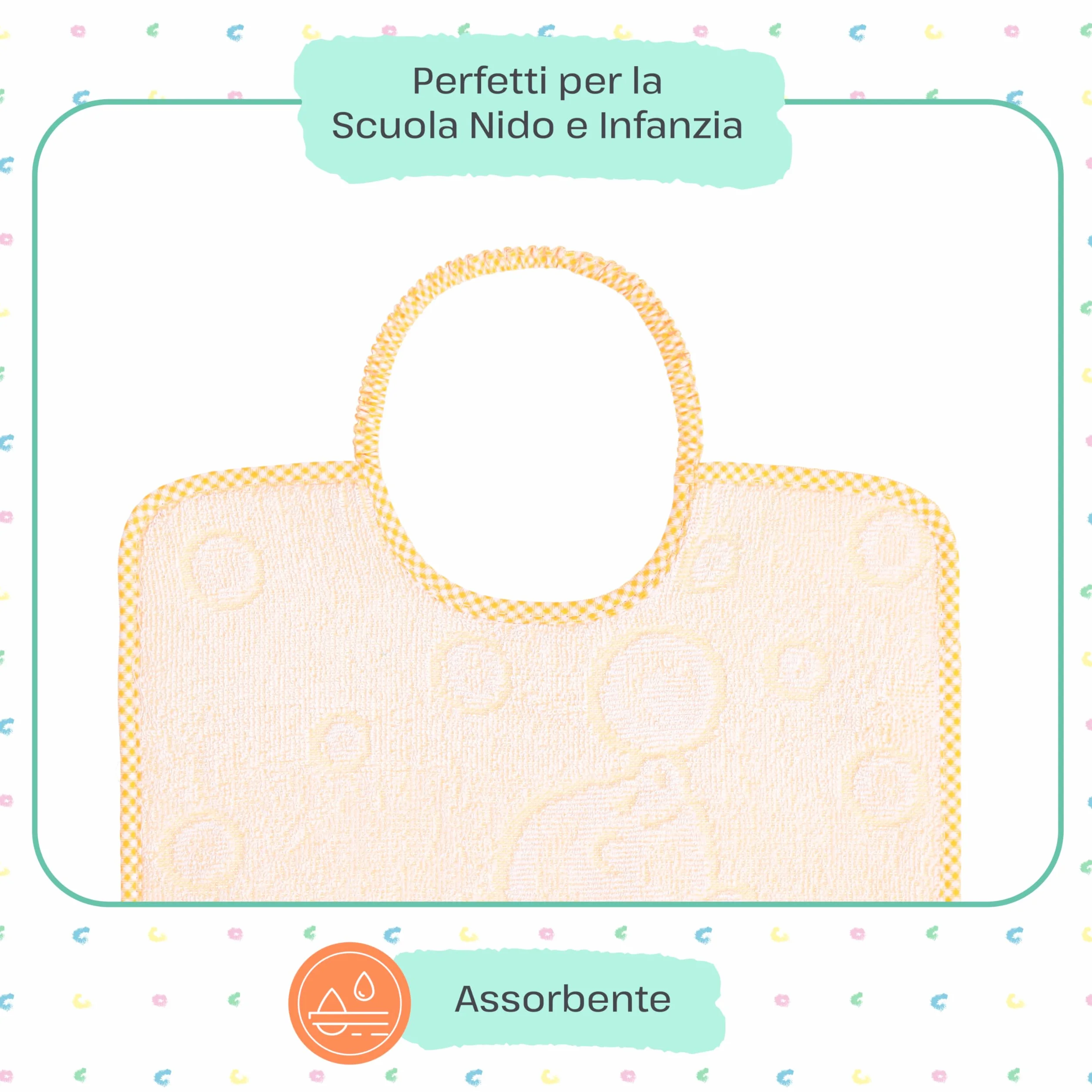 Bavaglini asilo elastico spugna cotone bambini prodotti in Italia