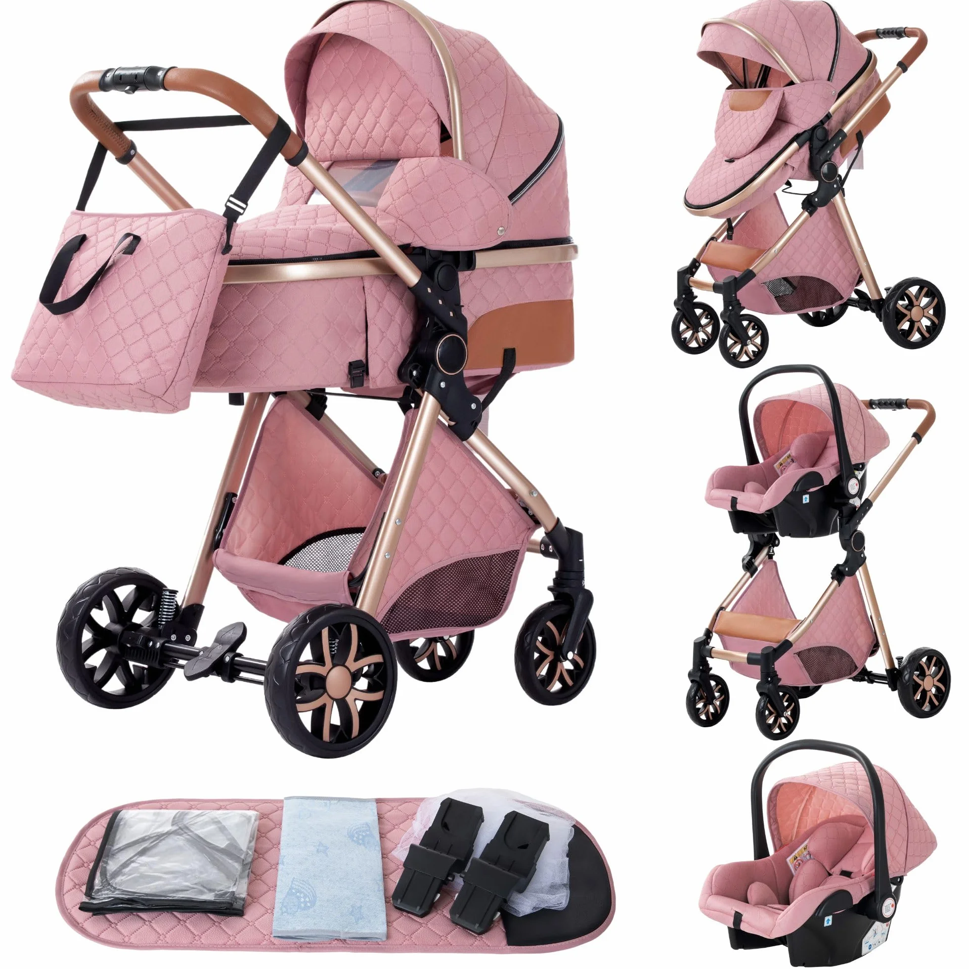 YAZOCO Passeggino 3 in 1 Trio Carrozzina Pieghevole Neonato Set con Parapiedi Zanzariera