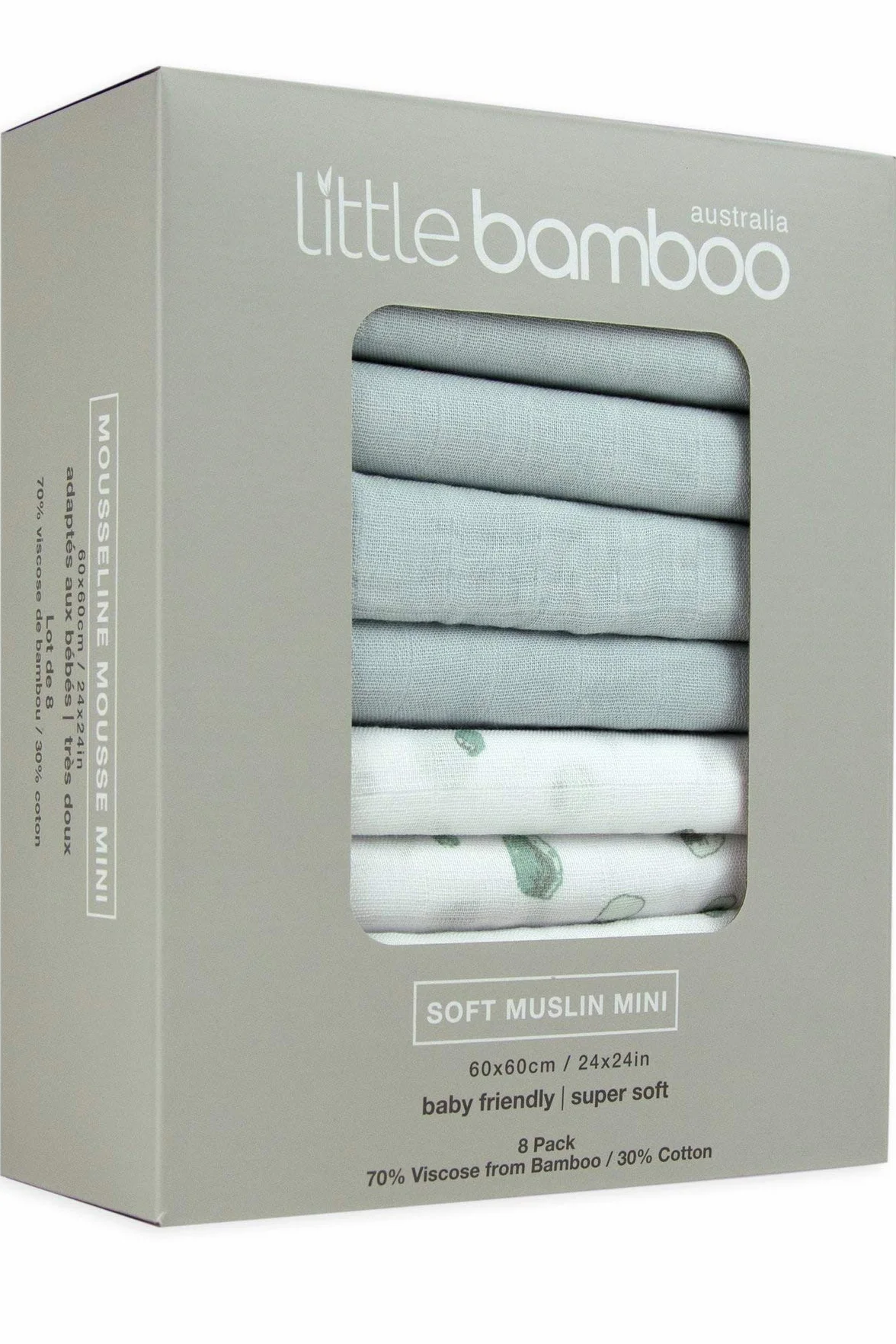 Little Bamboo Confezione da 8 quadrati di mussola 60 x 60 cm grigio whisper grey