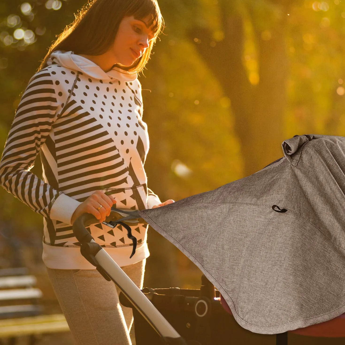 Parasole per Passeggino Universale Regolabile UV 50+ Protezione Solare con Custodia Grigio