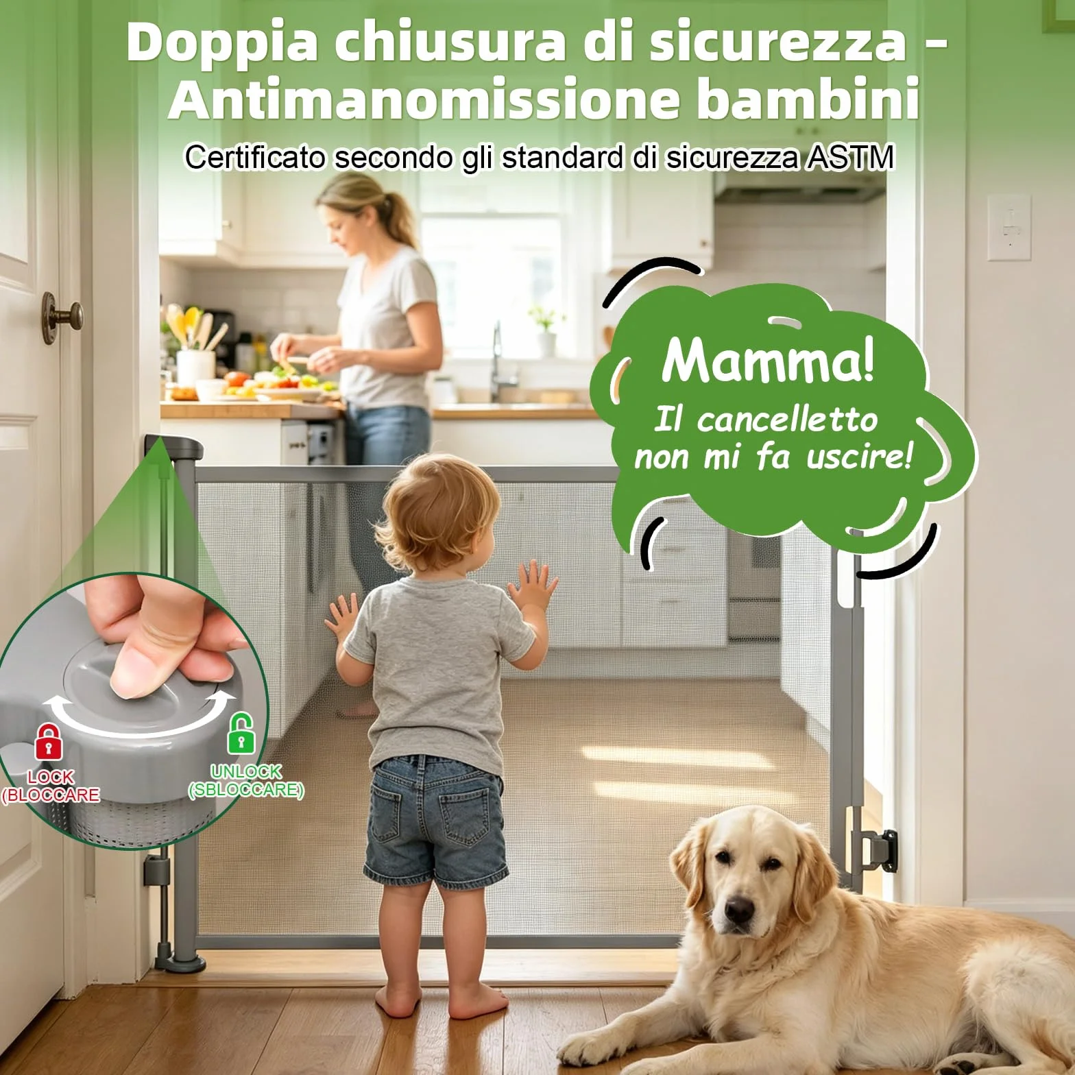 Cancelletto di Sicurezza Retrattile per Bambini 0-150 cm per Cani Scale Corridoi Interni Esterni Grigio