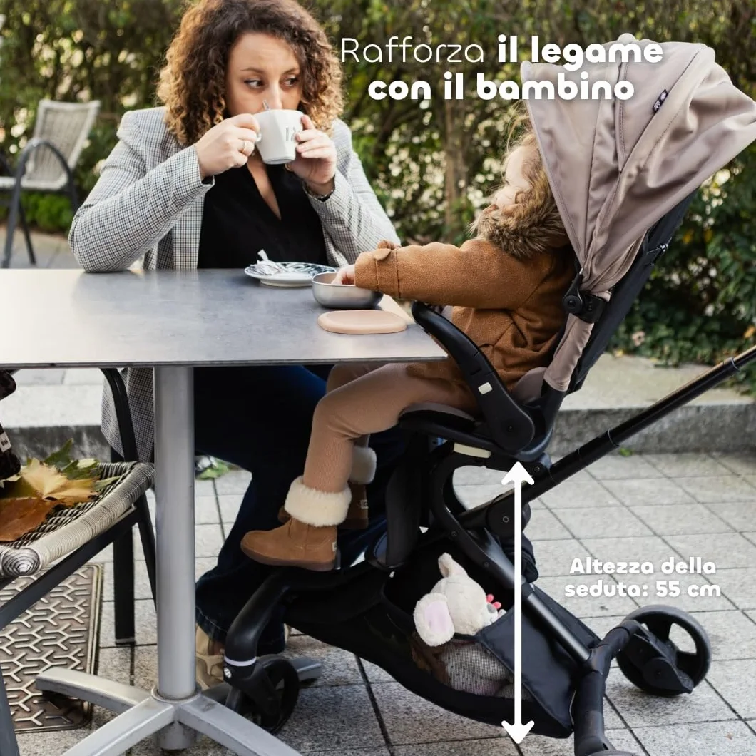 BÉABA X Micro Mobility Baby Cruiser Passeggino Dalla Nascita, Seduta Girevole 360°, 7 Posizioni, 3 Inclinazioni, Chiusura Una Mano, Ruote LED, Imbracatura 5 Punti, Cappottina UPF 50+, Pralinato