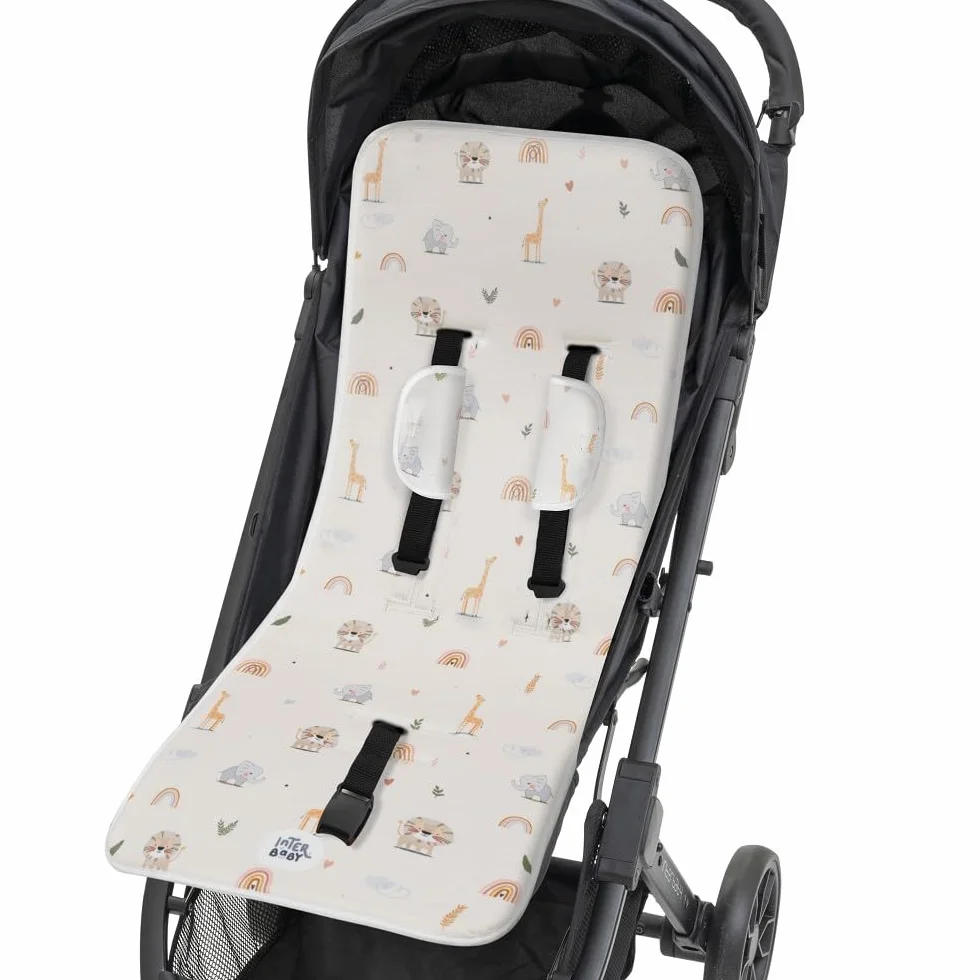 Materassino per passeggino universale Interbaby Safari Beige 100% cotone 84 x 34 cm traspirante