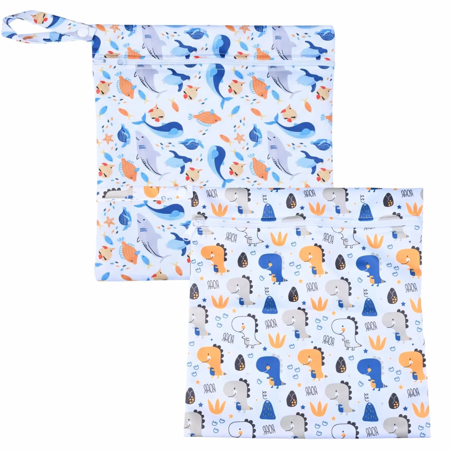 Wetbag Pannolini Riutilizzabile 2 Pezzi Porta Pannolini E Salviette 28x30 cm Modelli Dinosauri E Balene