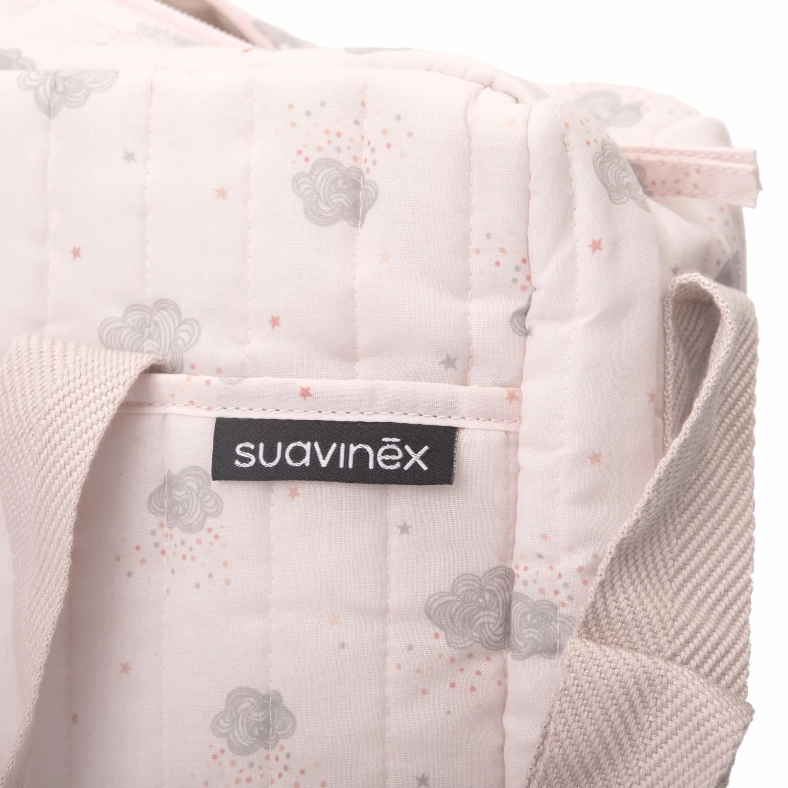 Suavinex Borsa cambio bambino con cosmetici Gel detergente delicato 300 ml Latte idratante 300 ml Crema cambio 75 ml Salviette 60 unità Regalo nascita rosa