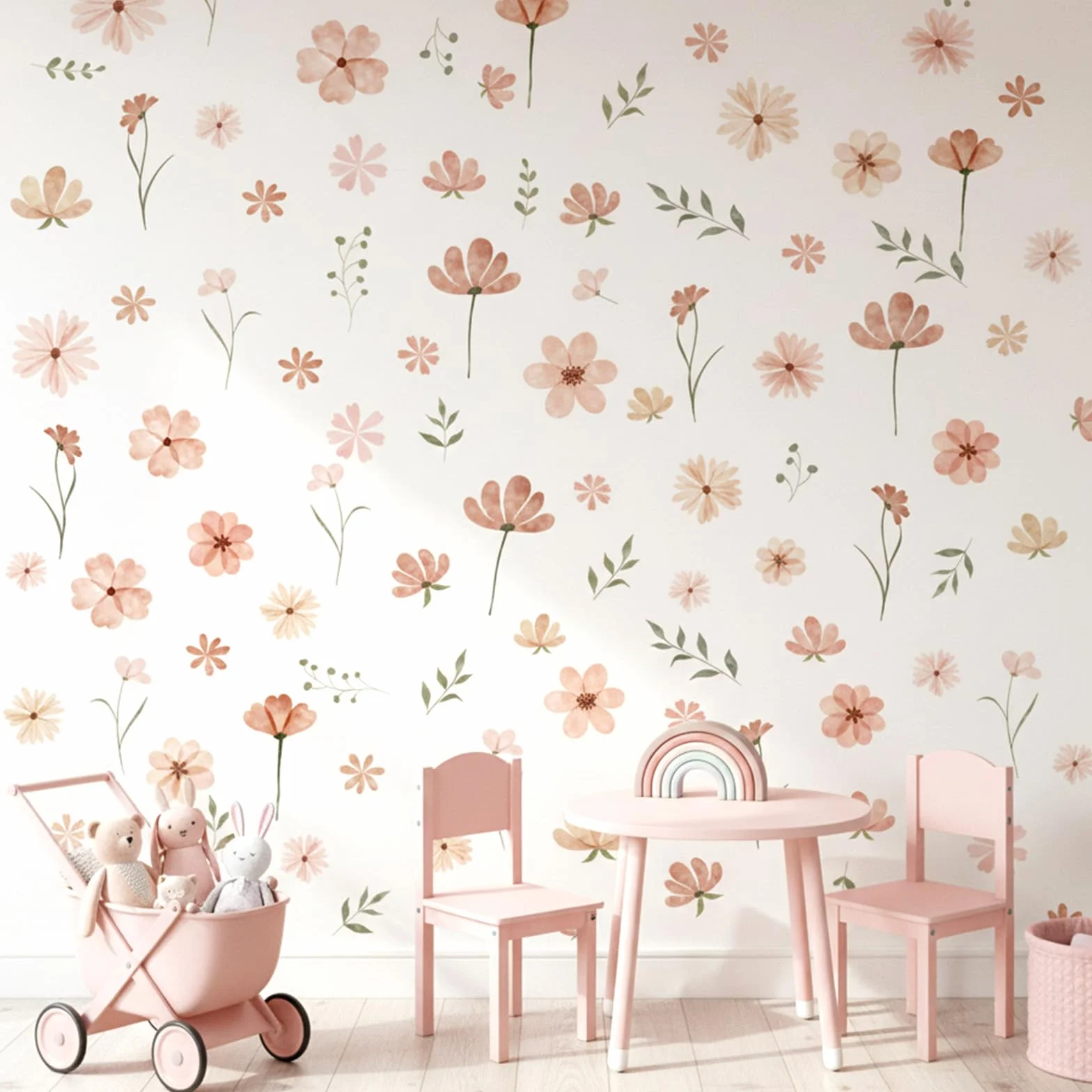 Boho Adesivi Murali Floreali 9 fogli con fiori, piccoli motivi piante per cameretta ragazze