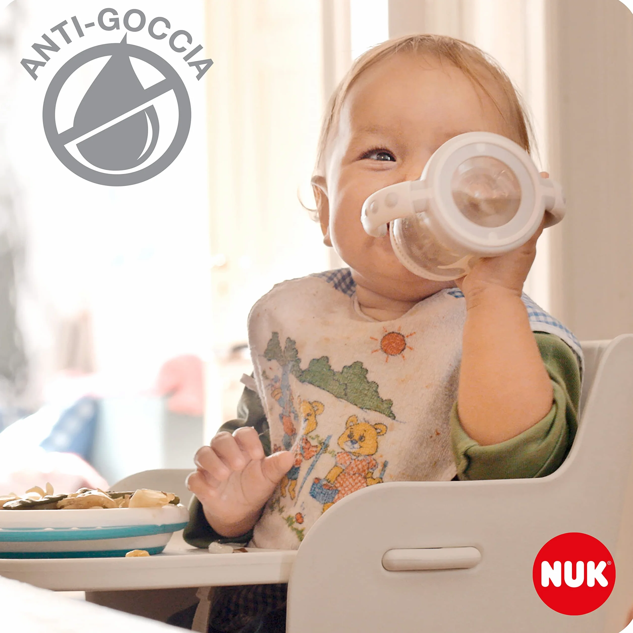 NUK First Choice Bicchiere Antigoccia 150ml 6-18 Mesi Beccuccio Silicone Anti-Colica Winnie the Pooh Rosa