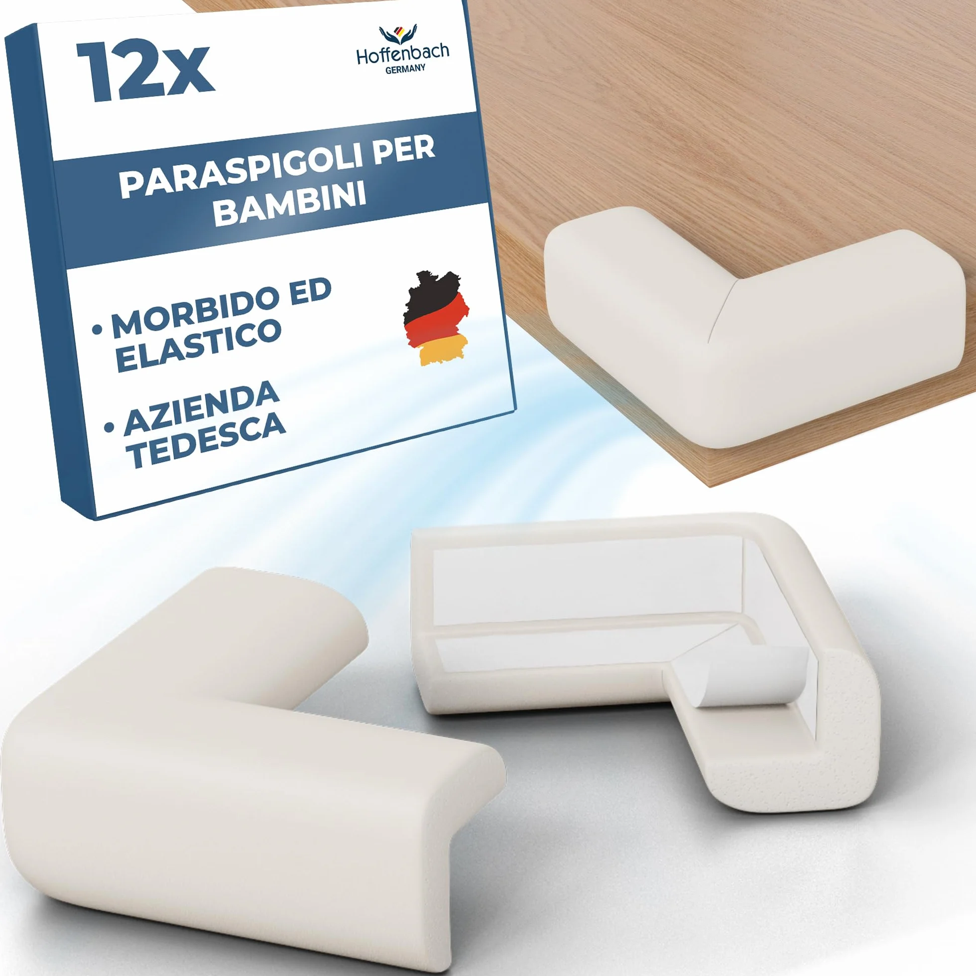 Hoffenbach Paraspigoli Angolari in Gomma per Bambini, Autoadesivi per Mobili, Sicurezza Casa, Bianco
