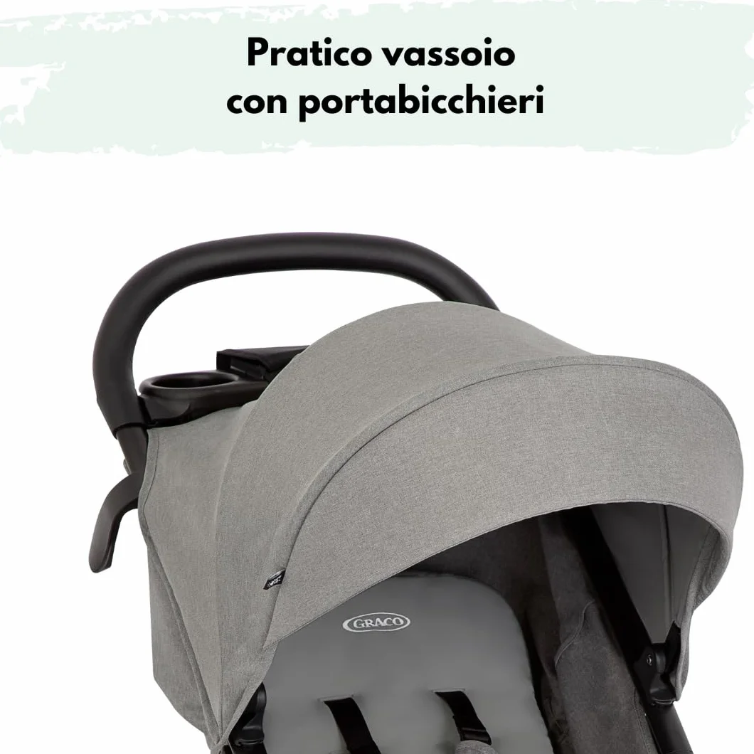 Graco Passeggino Leggero EezeFold DLX, Passeggino da Viaggio con Chiusura a Una Mano, Sospensioni a 4 Ruote, Reclinabile, Cestello Ampio – Grigio Lunare