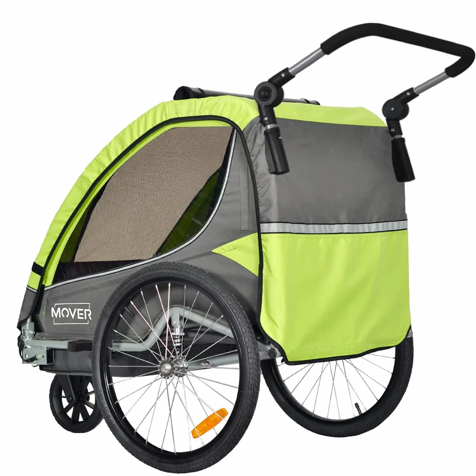 PAPILIOSHOP MOVER Rimorchio Bici Bambini Passeggino 2 posti cintura sicurezza 5 punti anti ribaltamento