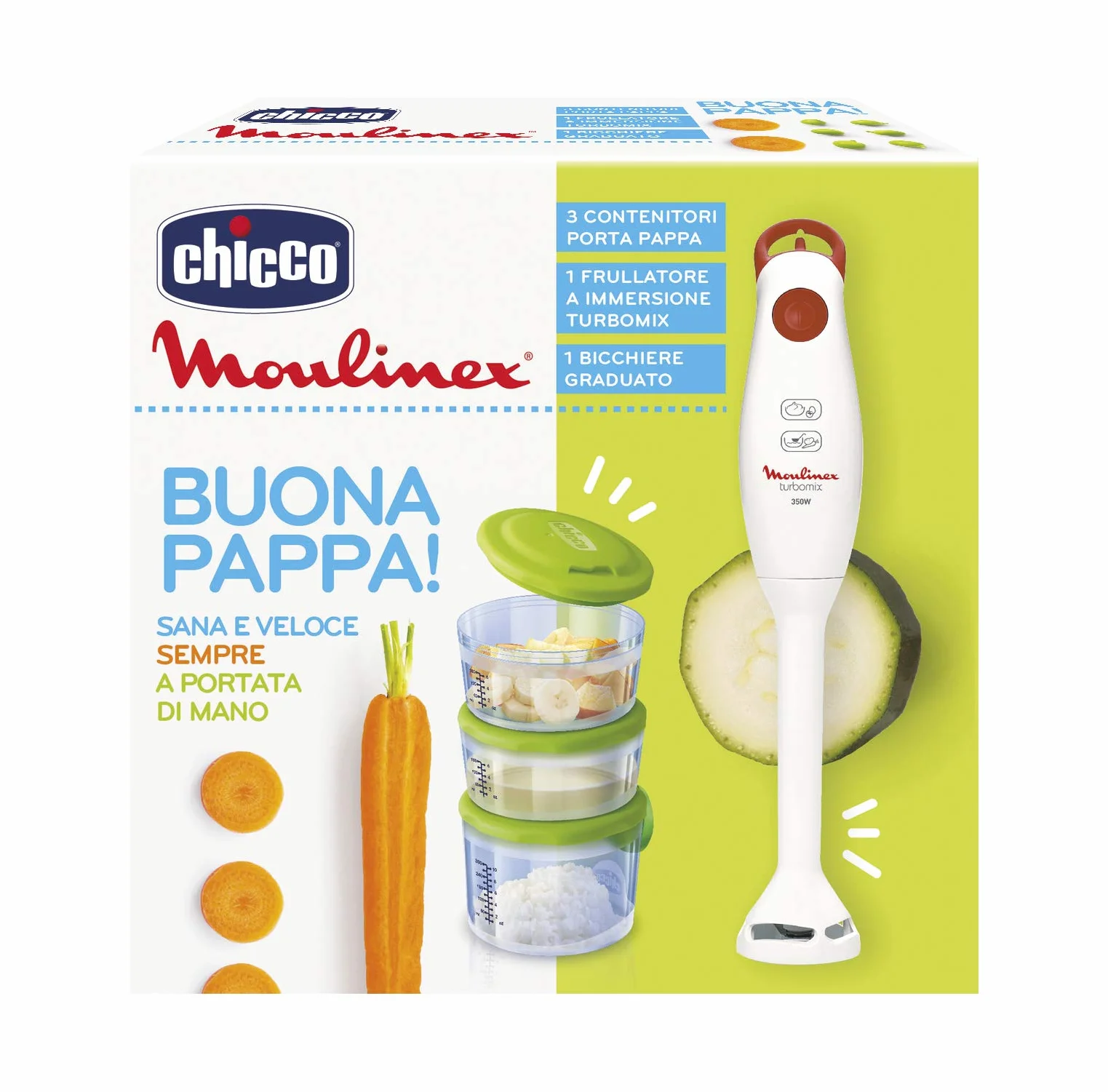 Chicco Frullatore a Immersione con Vasetti 3 Contenitori Porta Pappa Ermetici Bianco