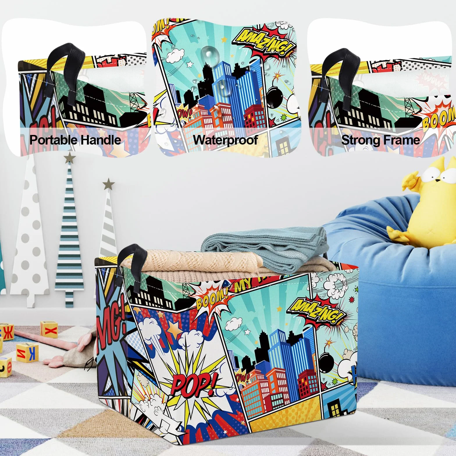 Clastyle Cestino Biancheria Bambini Impermeabile 40x30x30 cm Skyline Città
