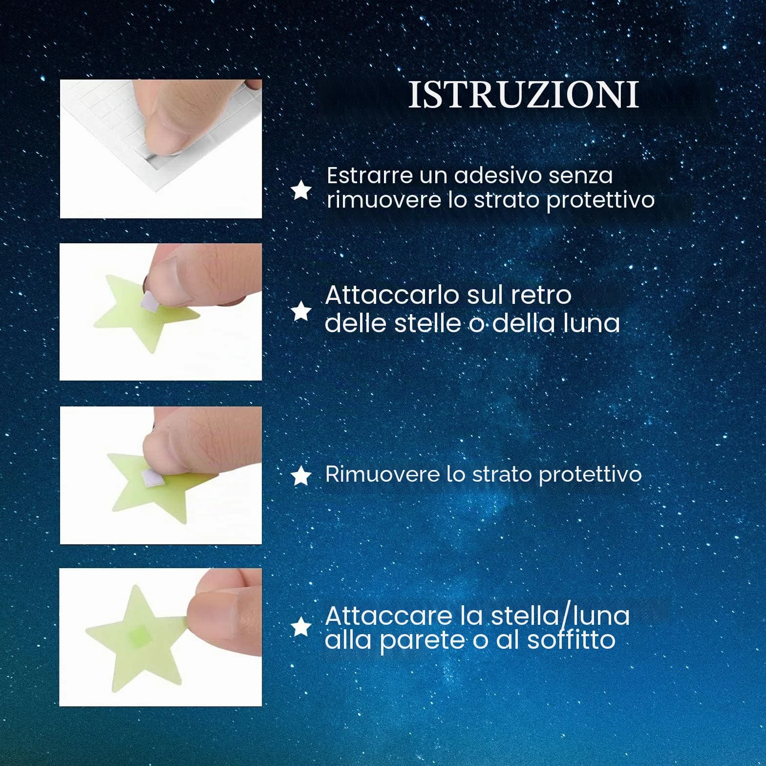 Adesivi da Parete Stelle Luminose Fluorescenti Lungo Luminosità Fosforescenti per Soffitto Camera Bambini