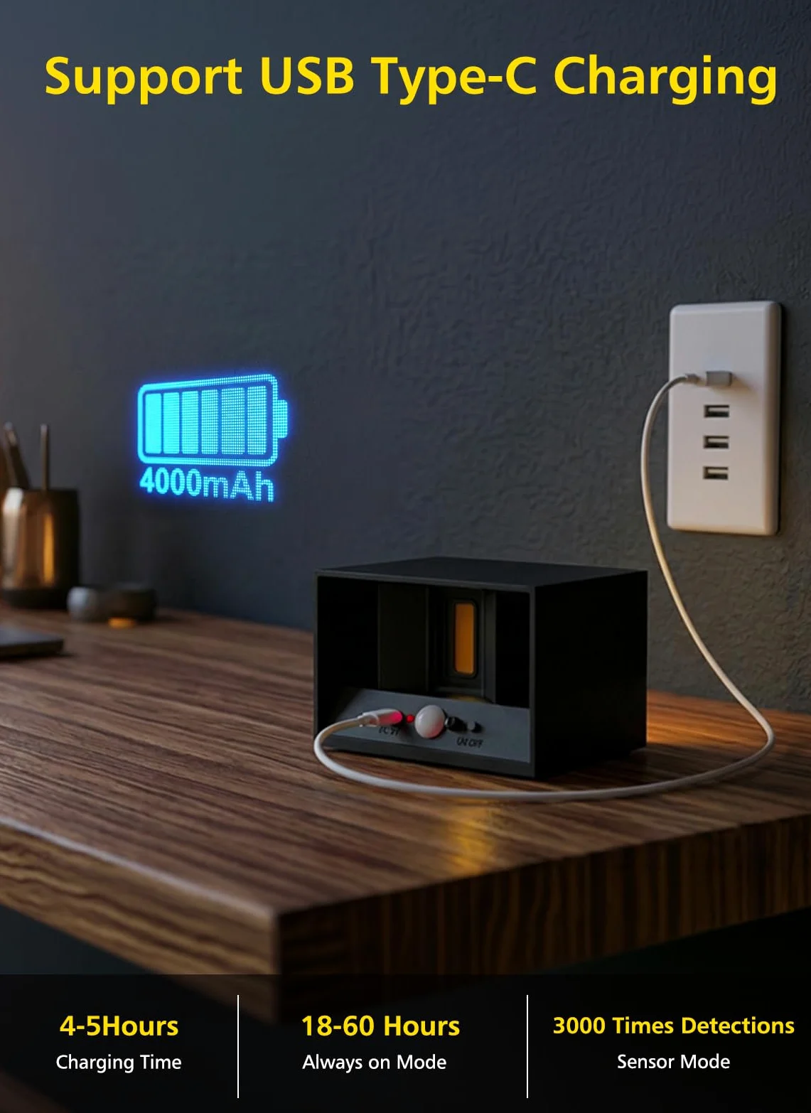 T-SUN 4 Pezzi Applique a Muro con Sensore di Movimento con Telecomando, 3 Modalità Lampada da Parete Ricaricabile Senza Fili, Applique a Muro Alto e Basso con Timer per Interni/Esterni