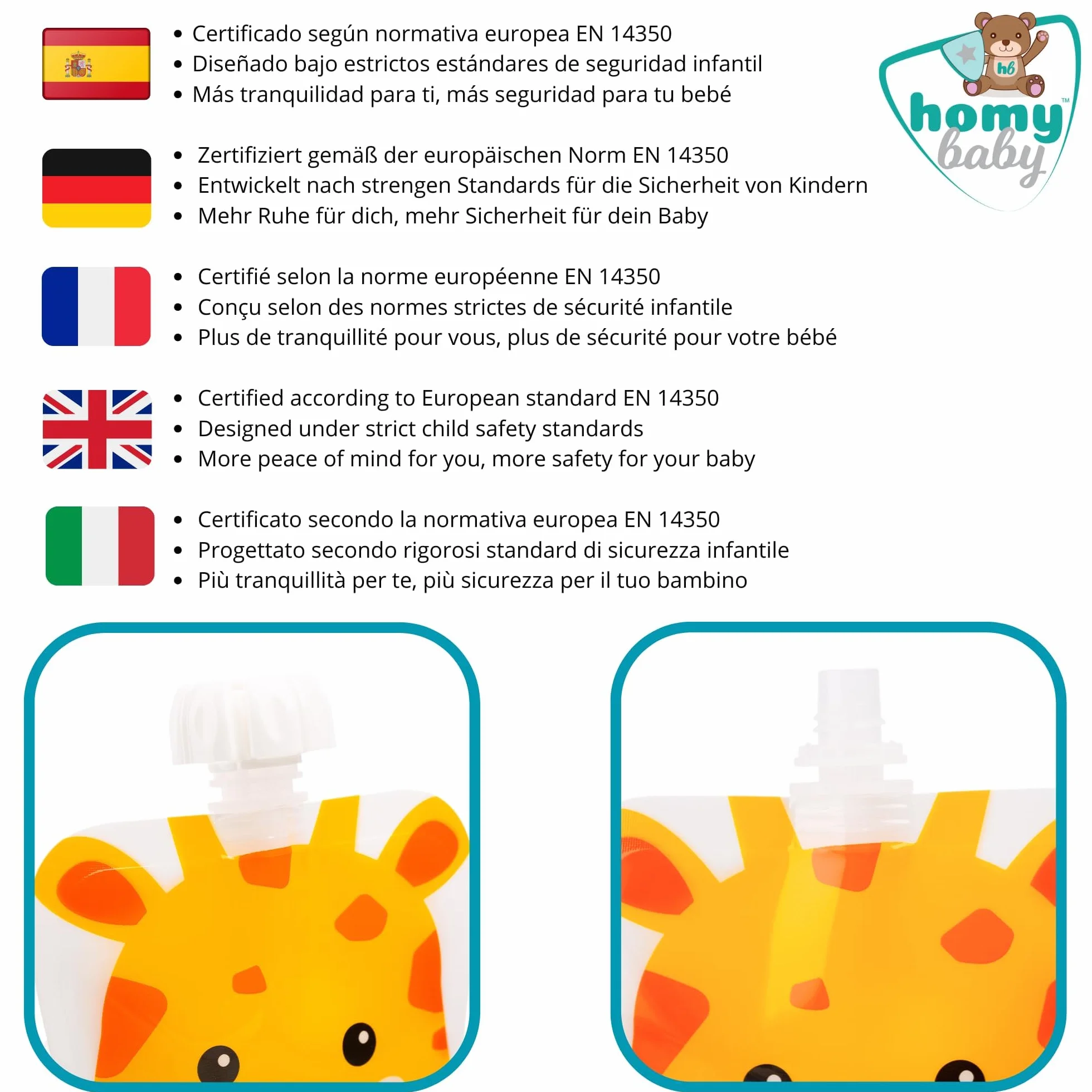 HOMYBABY® Sacchetti riutilizzabili per alimenti per bambini 4 pezzi - Sacchetti di frutta per alimentazione complementare bebè