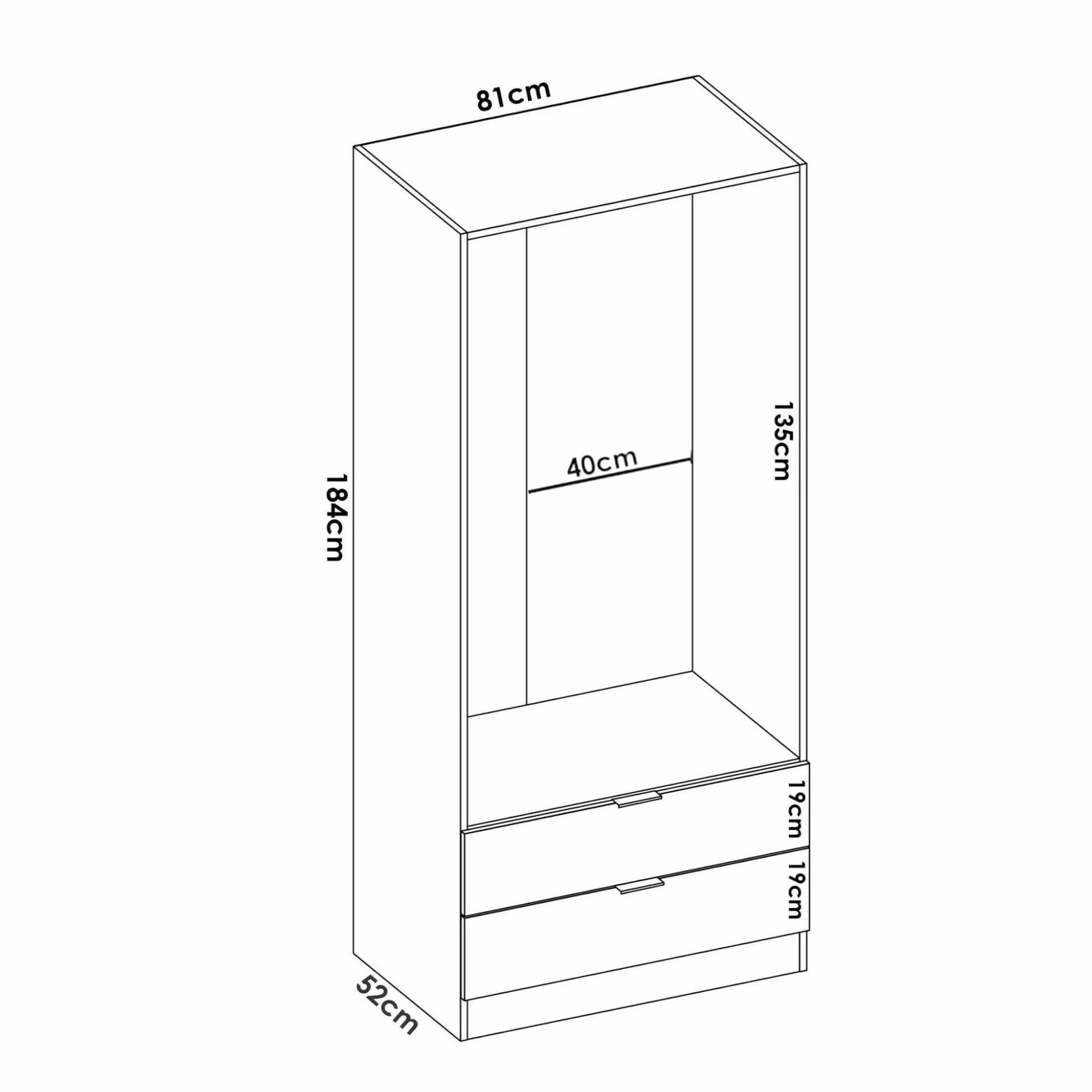Dmora Guardaroba 2 Ante Pisanino 52x184h cm Marrone Rovere 2 Cassetti Appendiabiti Armadio Camera da Letto