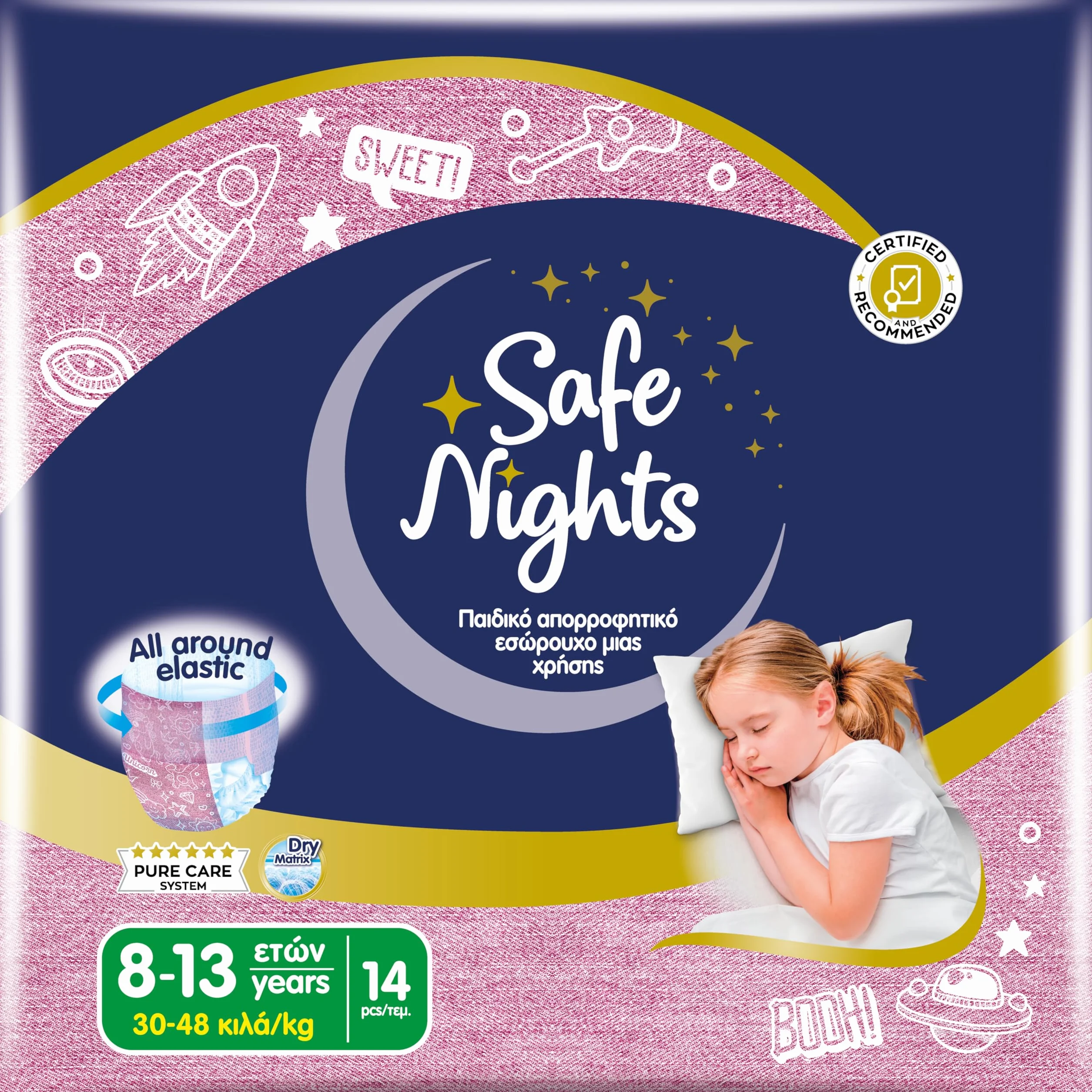 Babylino Safe Nights Girl Mutandina Assorbente Notte Bambina 8-13 anni 30-48kg 14 Unità