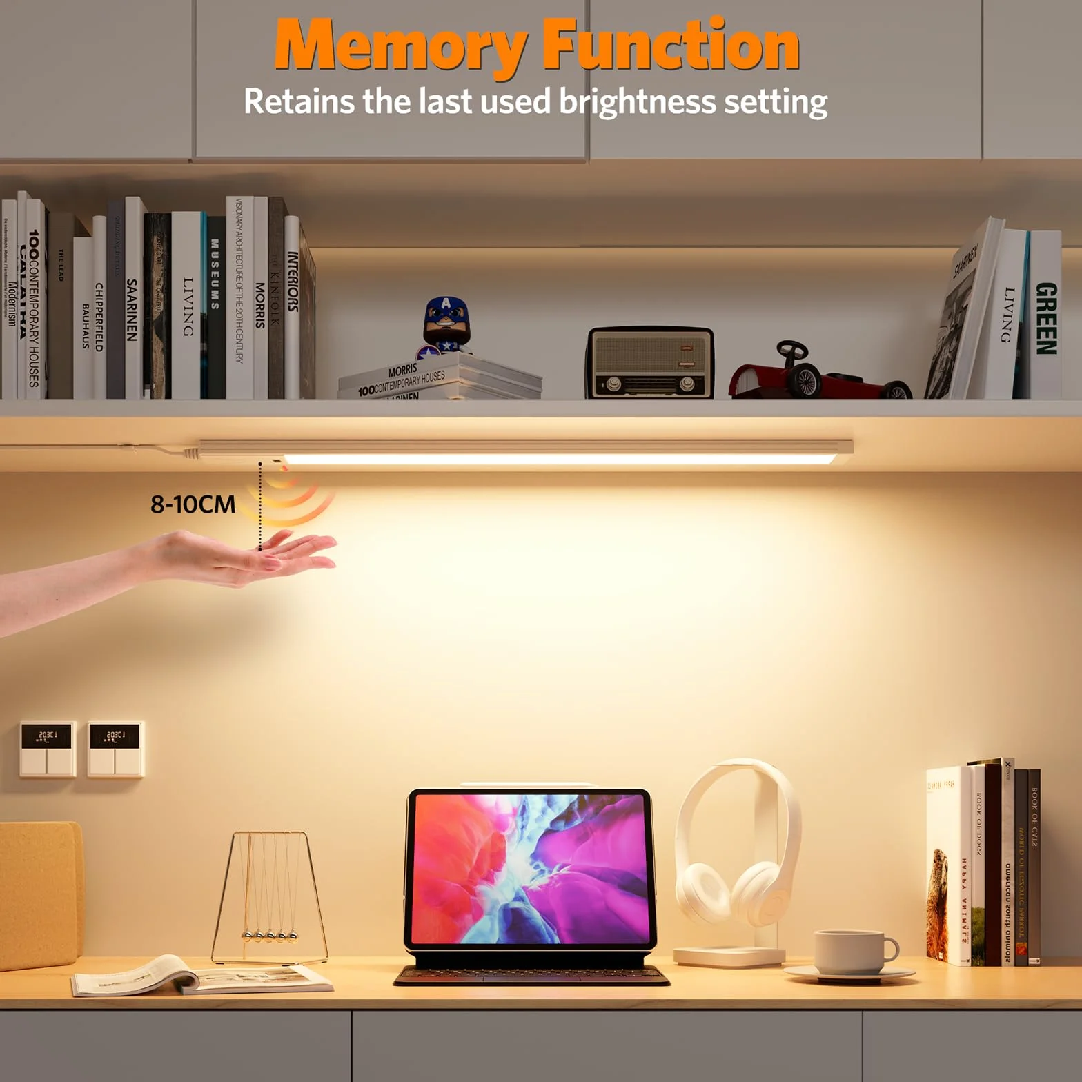 Lureshine Luce Armadio LED da 41CM 2 pezzi, dimmerabile, 3 temperatures, luce armadio LED con Sensore di Movimento, Luce Led Sottopensile per l'illuminazione di cucine, scaffali e piani di lavoro