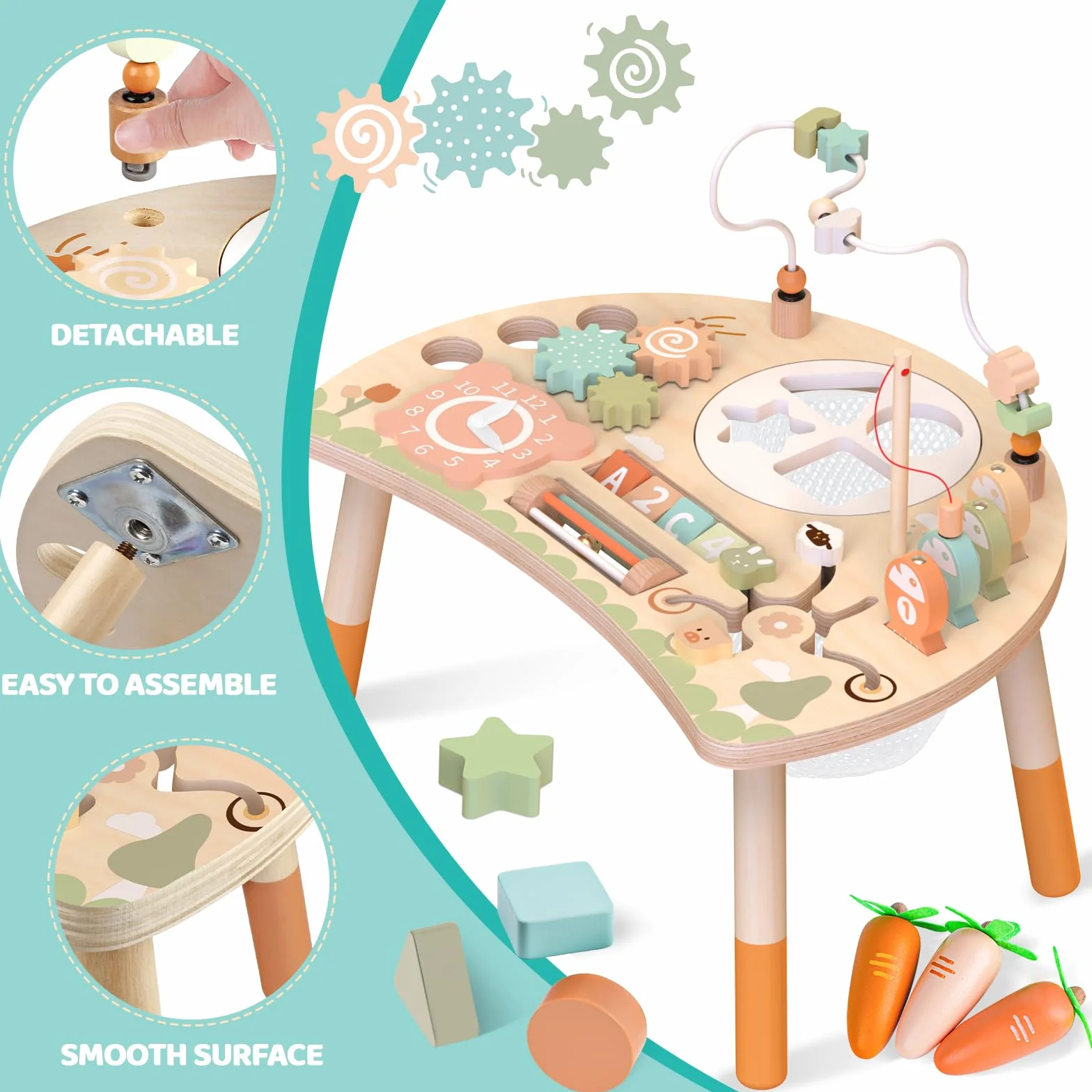 Tavolo Multiattivita Bambini Giochi Montessori 1 2 3 Anno, 9-in-1 Tavolino Bambino in Legno, Giocattoli Educativi Regalo 1+ Anni