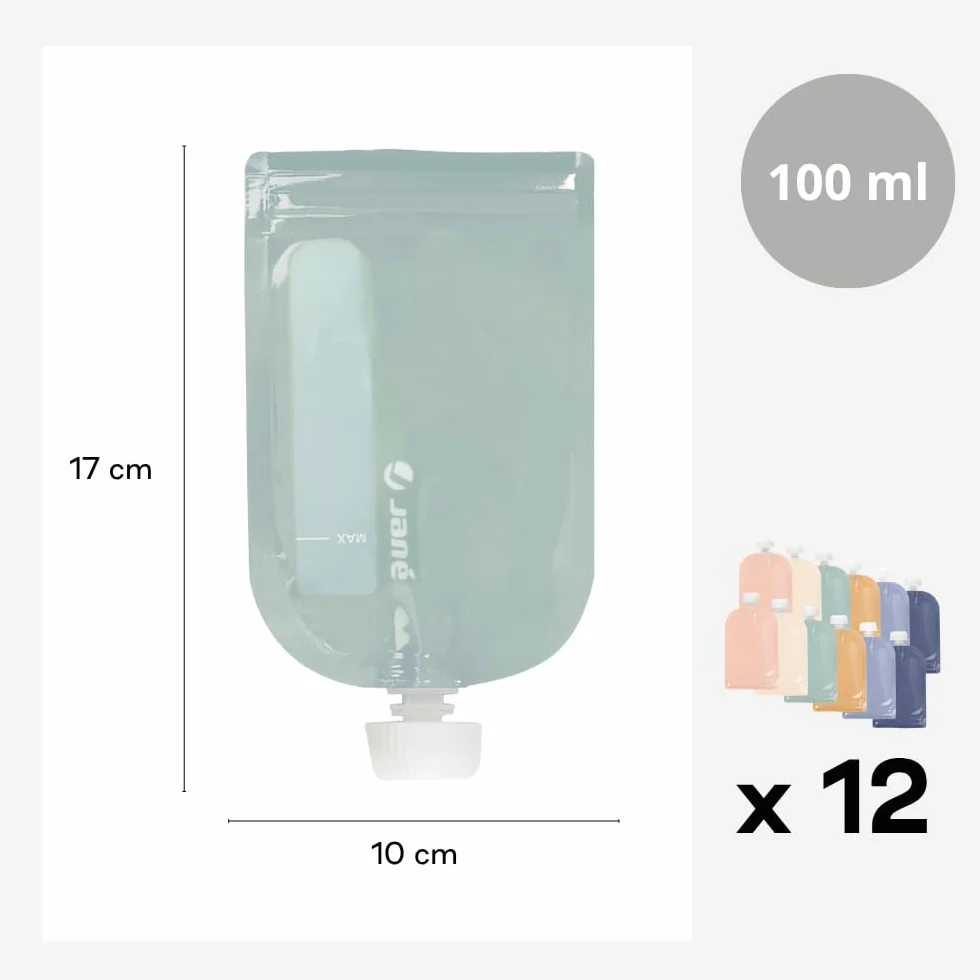 Jané Sacchetti Riutilizzabili per Pappa 100 ml, 12 Pezzi, BPA Free