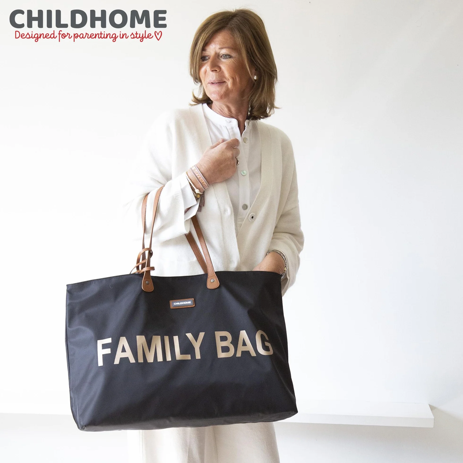 CHILDHOME Family Bag Borsa Fasciatoio Borsa da Viaggio Weekend Grande Capacità Nero e Oro