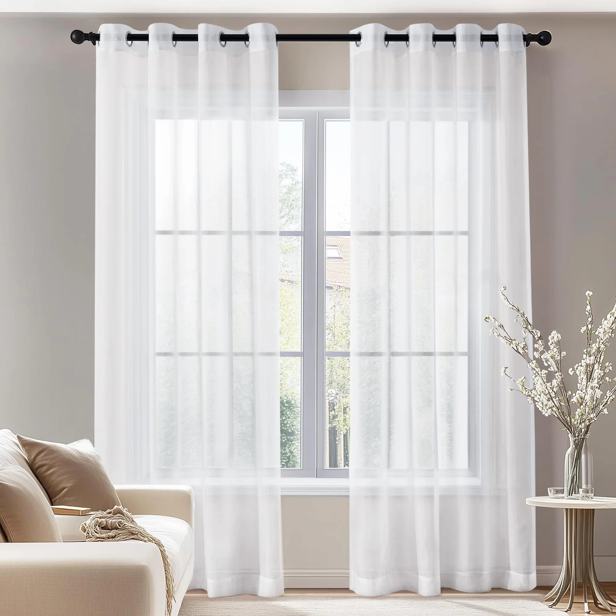 Deconovo Tende Voile Camera da Letto 140x290 cm Bianco 2 Pezzi