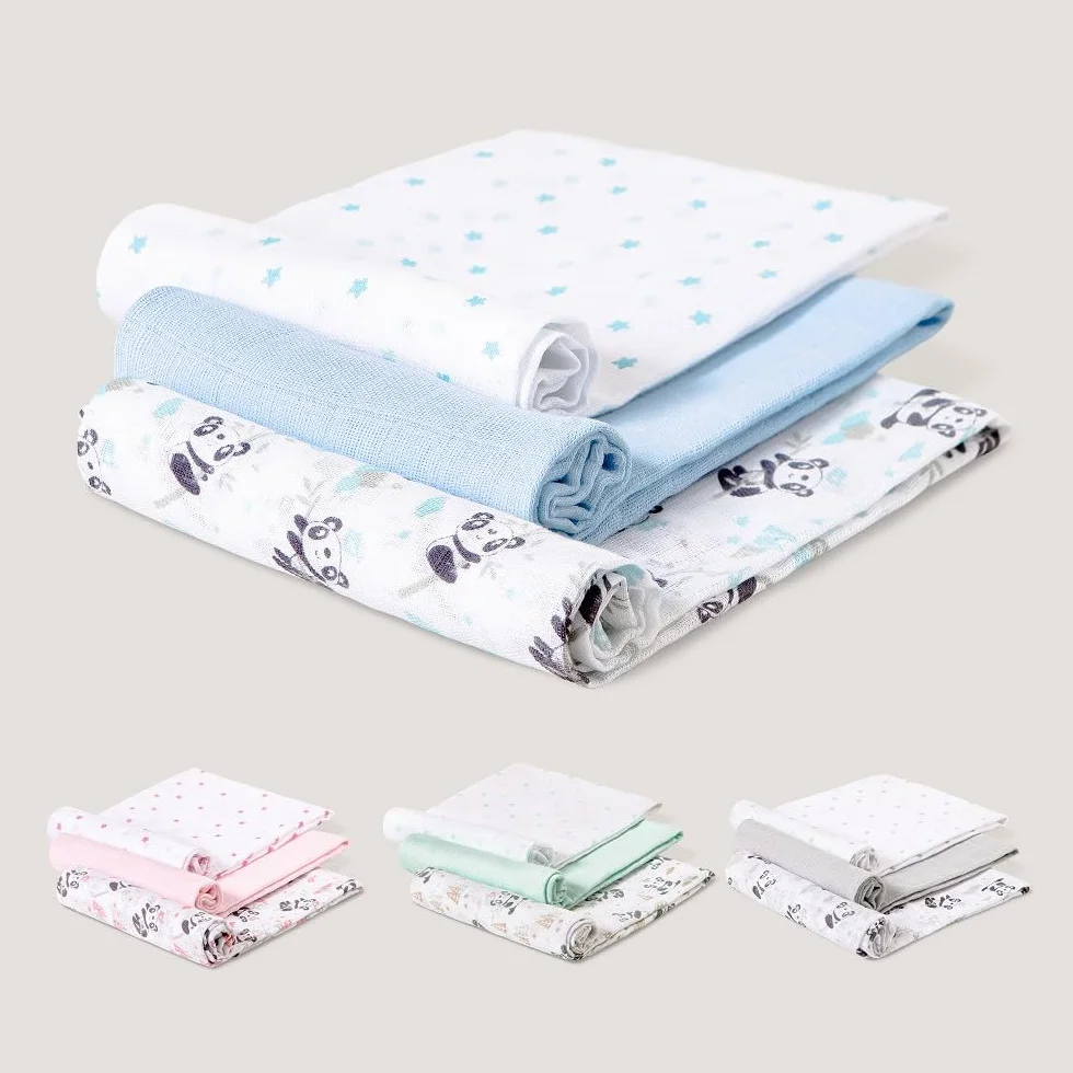 Mussole per neonato Panda blu Set 3