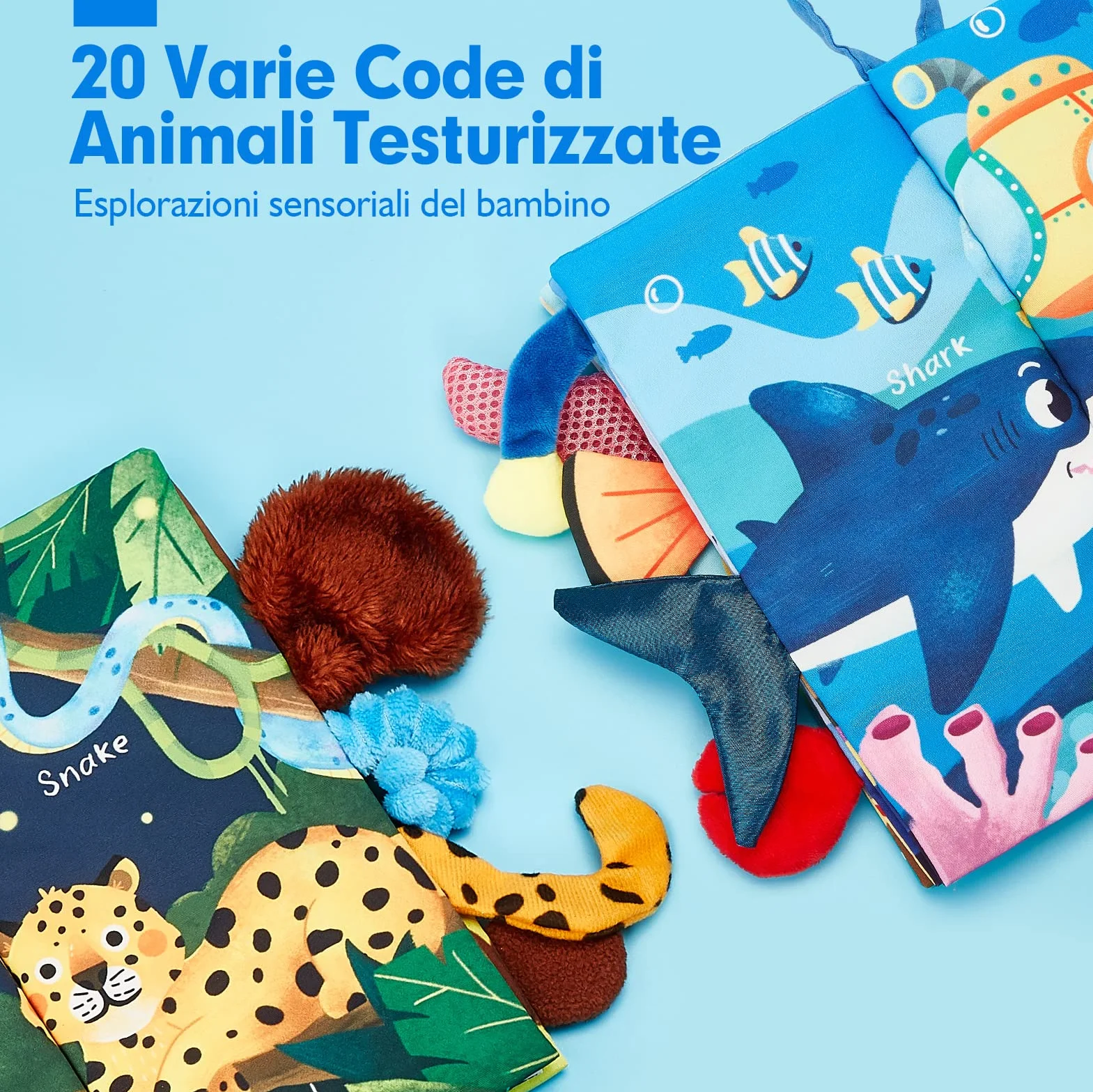 hahaland Libri di Stoffa Neonati 2 Pezzi - Libretti Morbidi Giungla Sensoriali, Libro Tattile per Tummy Time 0-12 Mesi