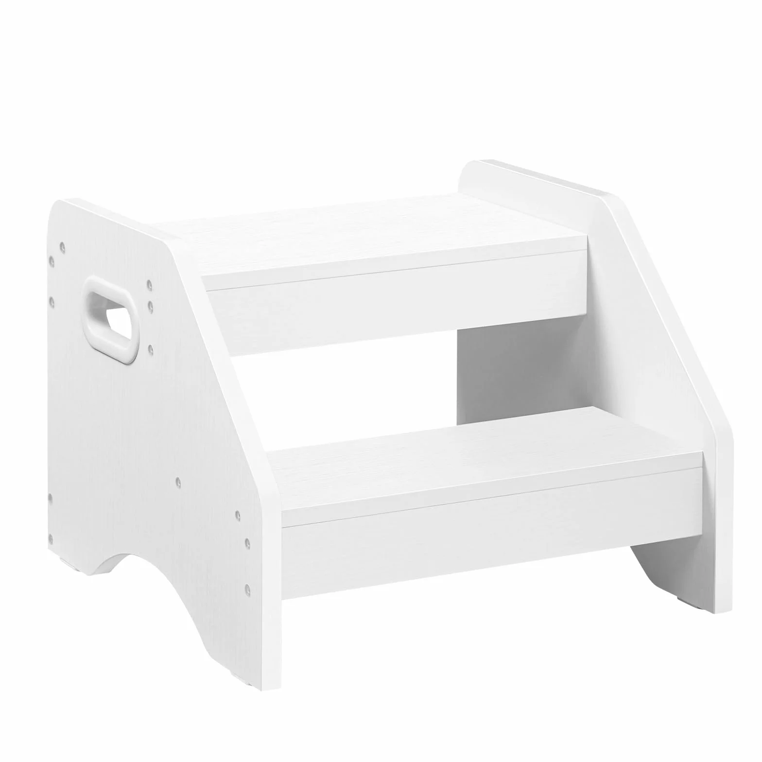 HOOBRO Scaletta a 2 Gradini Bambini in Legno, Sgabello con Maniglie Antiscivolo, Portata 30 kg, Bianco