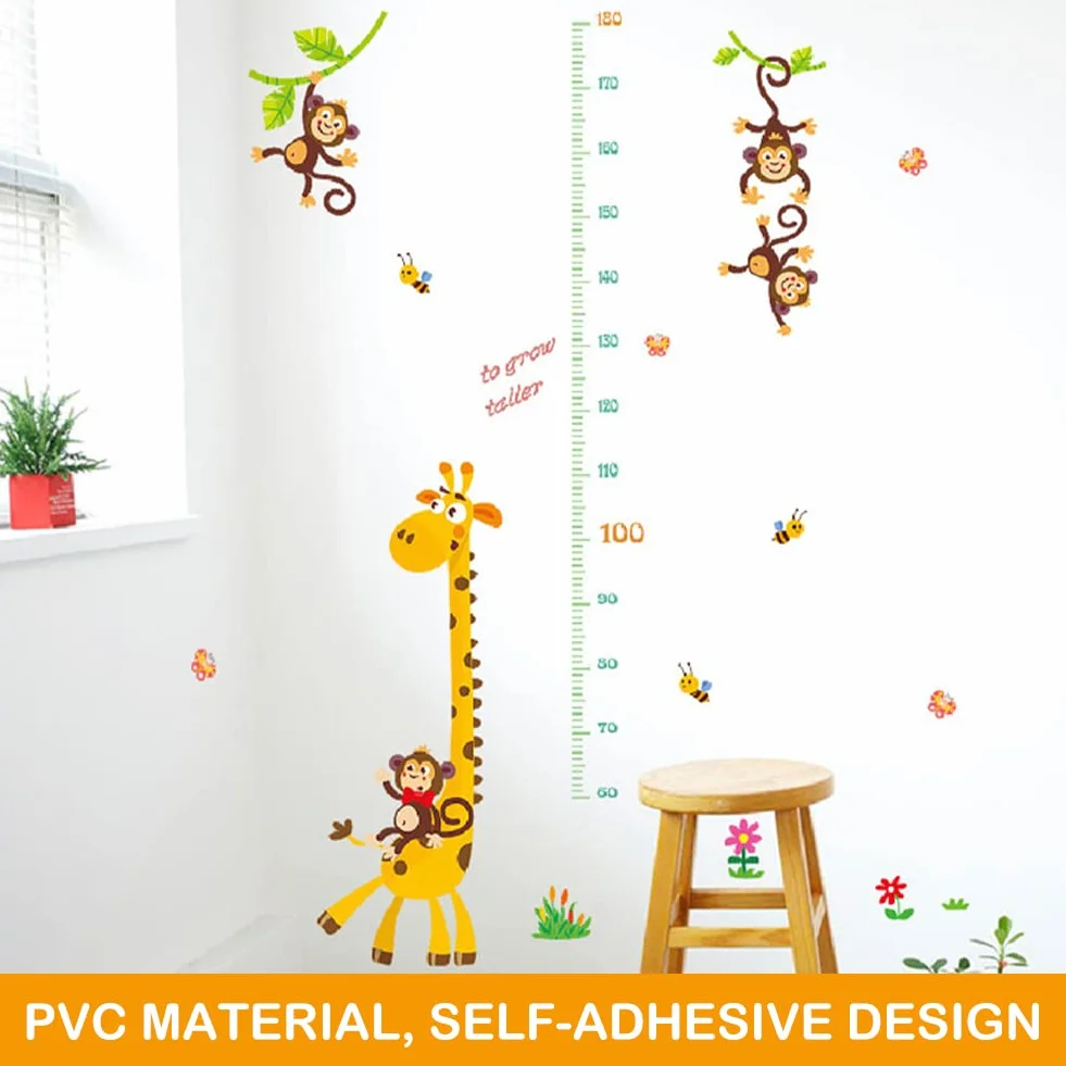 Adesivo da parete Metro graduato per bambini Giraffa 3D altimetro decorazione cameretta