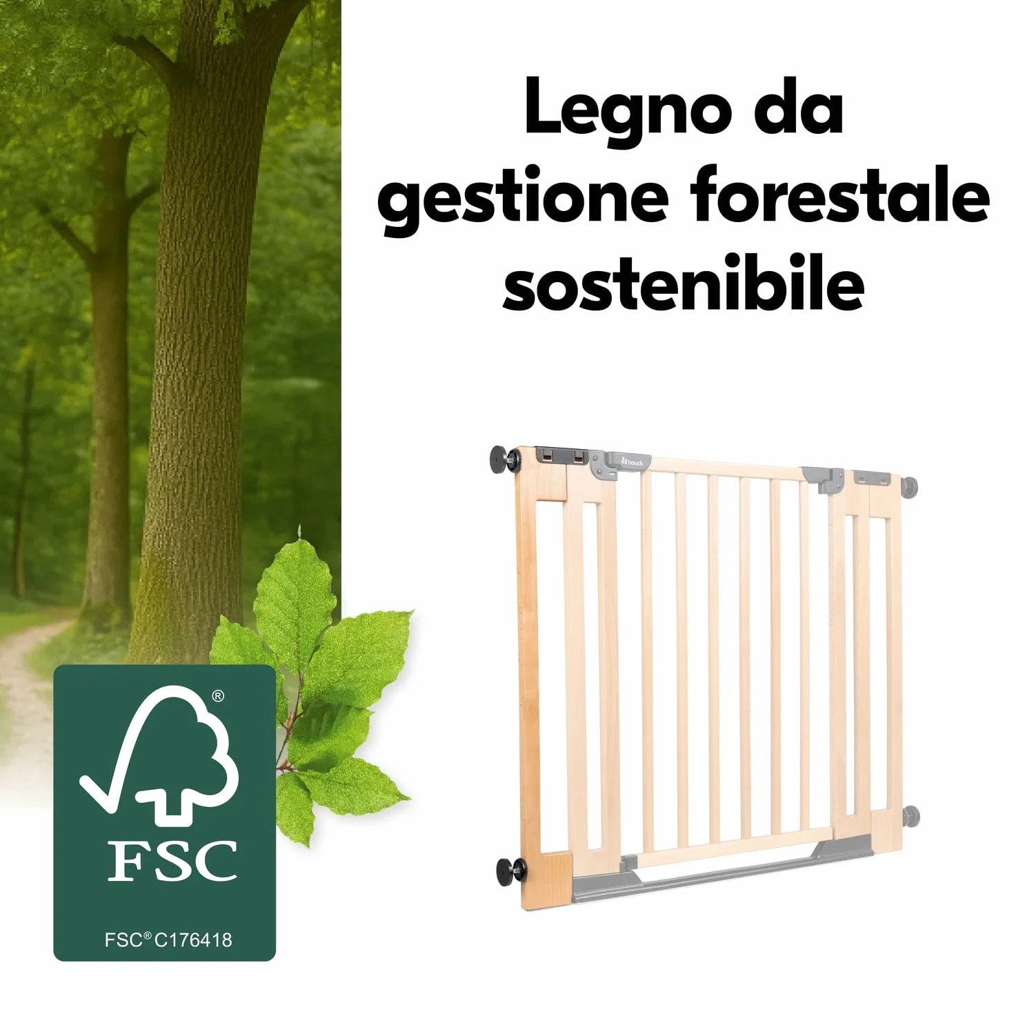 hauck Estensione da 9 cm Compatibile con Cancelletto di Sicurezza Clear Step Easyclose Eco, Legno di Faggio, Accessorio per Cancellino Bambini e Cani