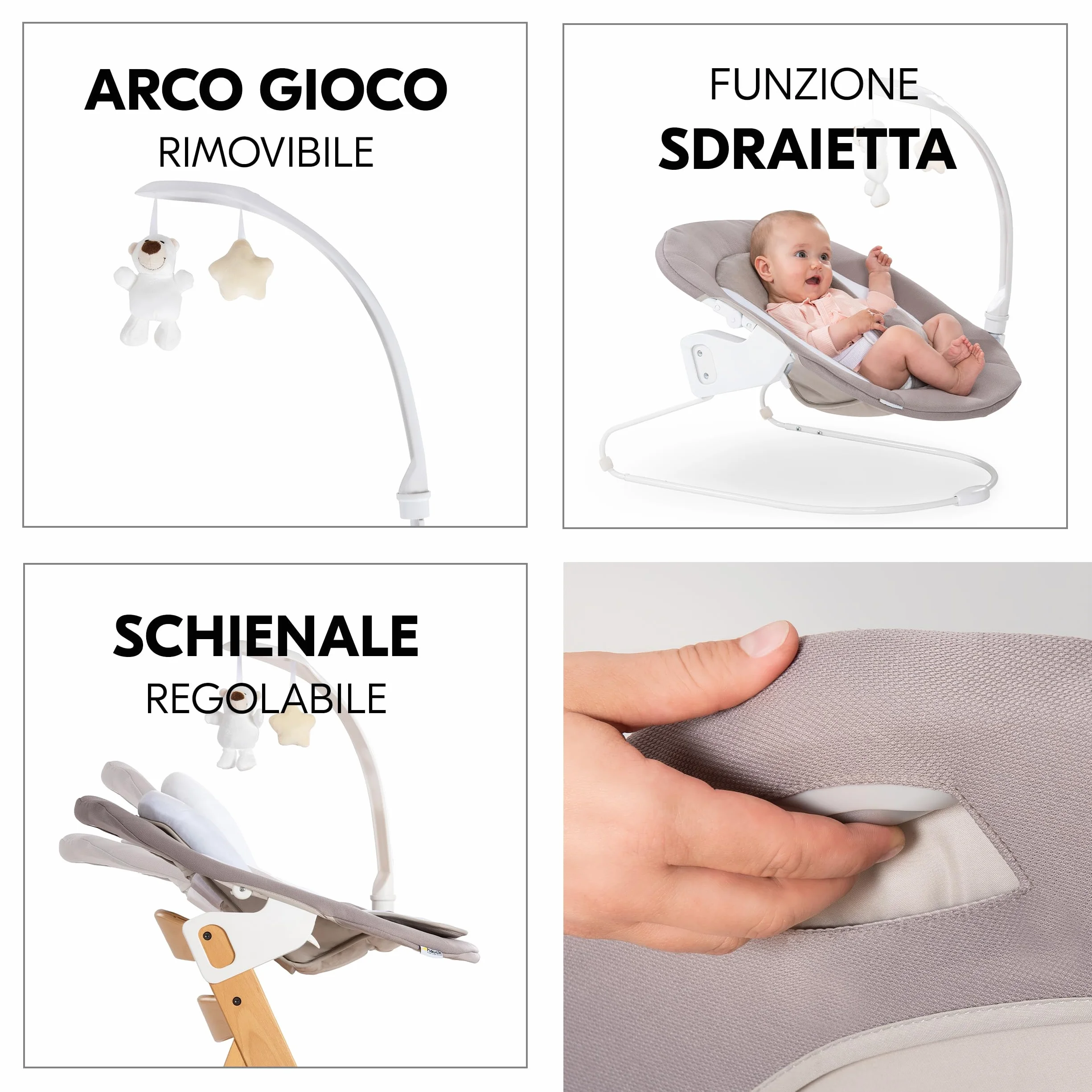 Hauck Alpha Plus Newborn Set Deluxe Seggiolone Evolutivo Legno Naturale con Sdraietta Dondolo e Cuscino