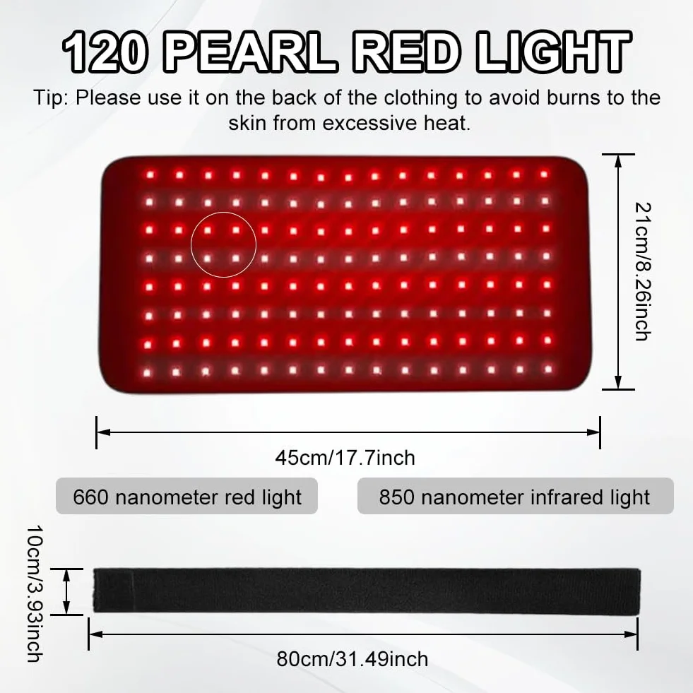 120 LED lampada a luce rossa a infrarossi, cintura terapia, 5 livelli di vibrazione e intensità luminosa, modalità impulso 10 Hz, dispositivo terapeutico a luce rossa a infrarossi, per schiena