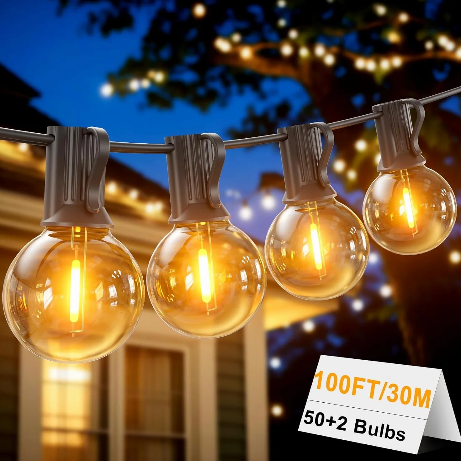 Catena Luminosa Esterno 30M,LED Catena Luminosa con 50+2 Luci G40, 2700K Bianco Caldo, IP45 Per Giardino, Terrazza e Feste