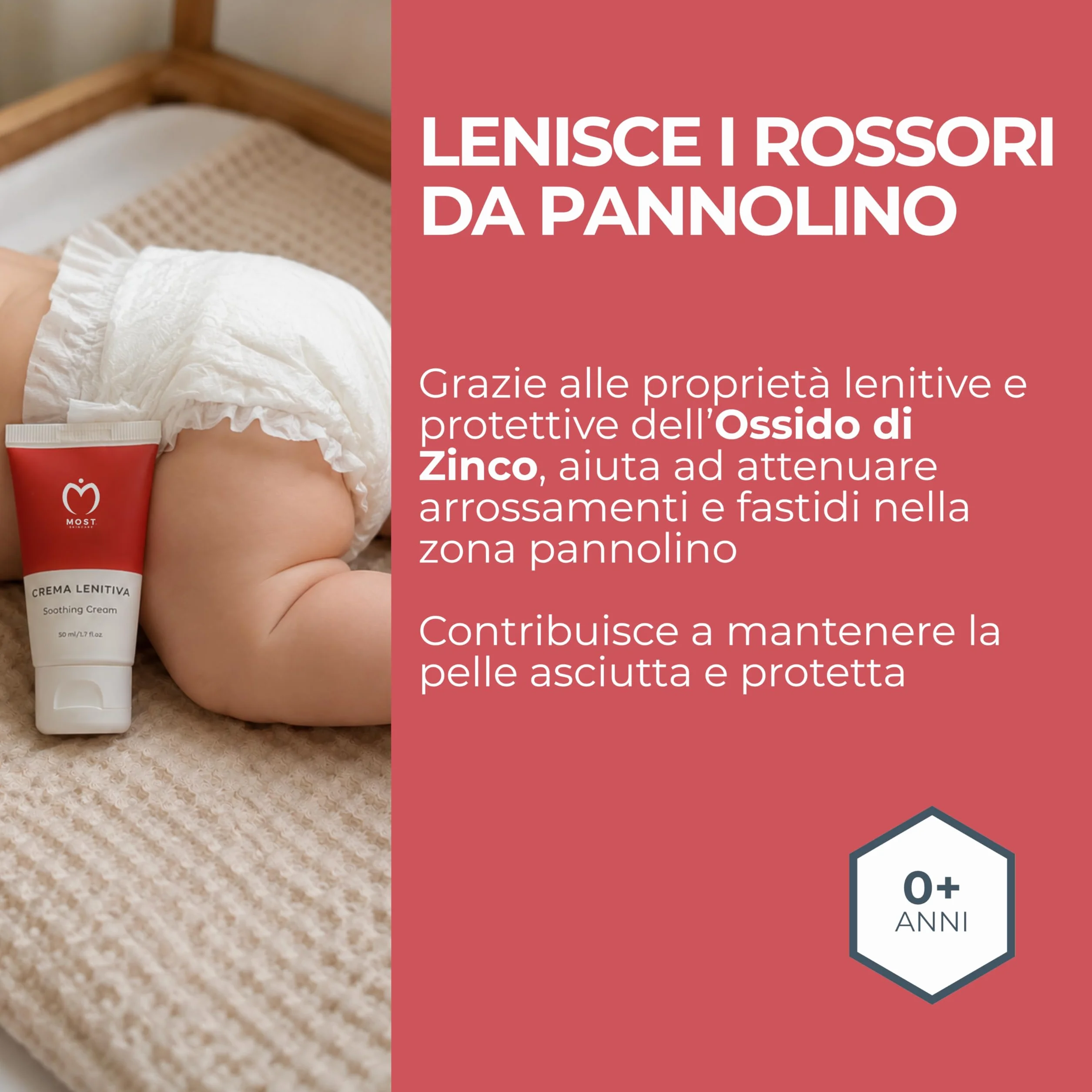 MOST Crema Lenitiva Viso e Corpo 50ml Ossido di Zinco per Pelle Sensibile e Atopica