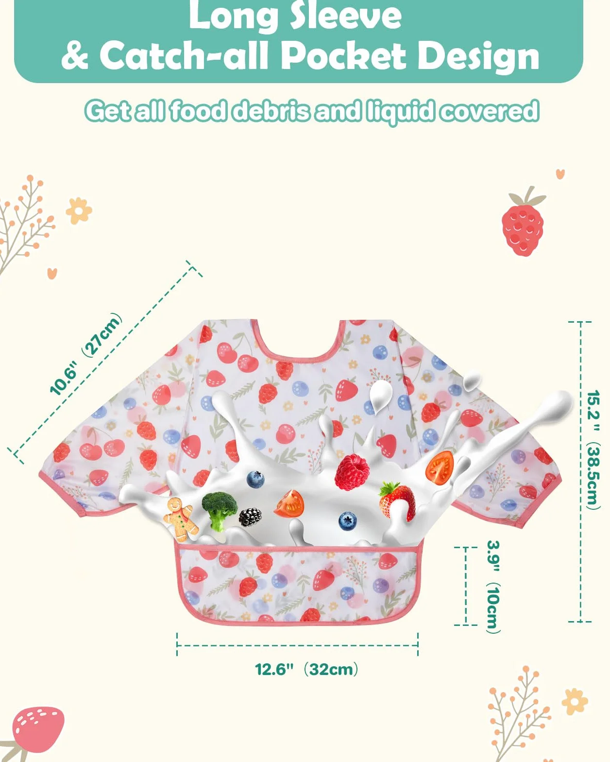 Lictin 3 Pezzi Bavaglini a Manica Lunga Impermeabile per Bambini 0-2 Anni