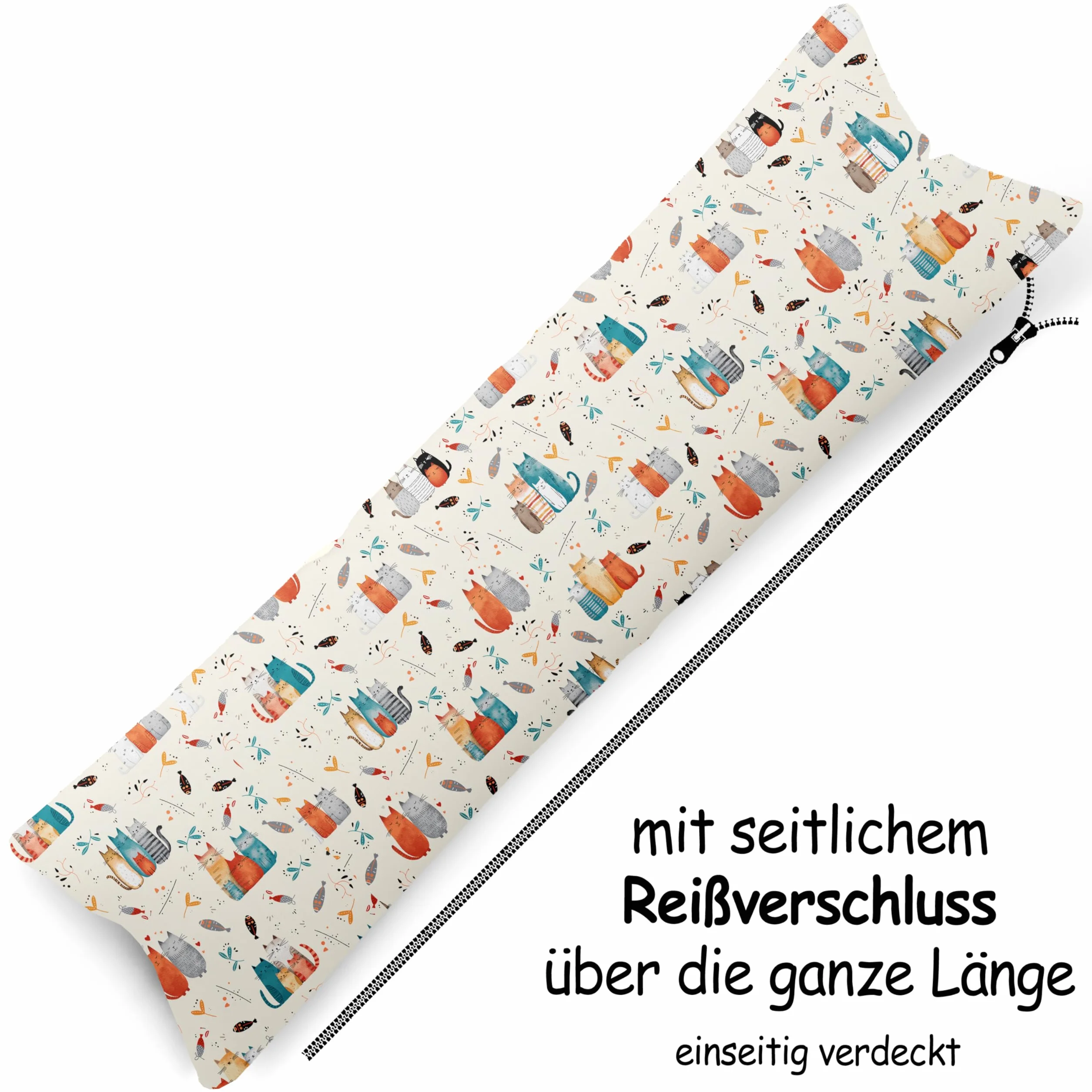Federa per cuscino 40x145 cm 100% cotone con chiusura lampo gatti colorati