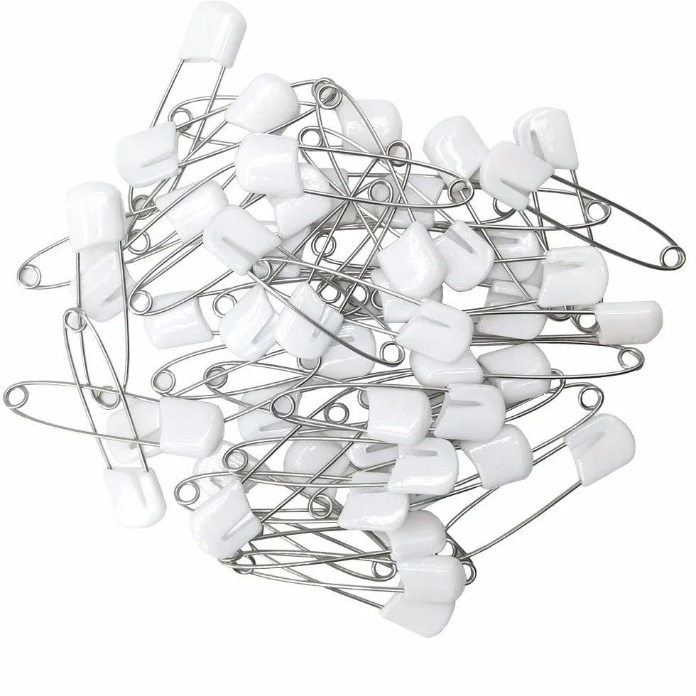 Spille di sicurezza in plastica 2,2 pollici per pannolini con chiusura a scatto (bianco)