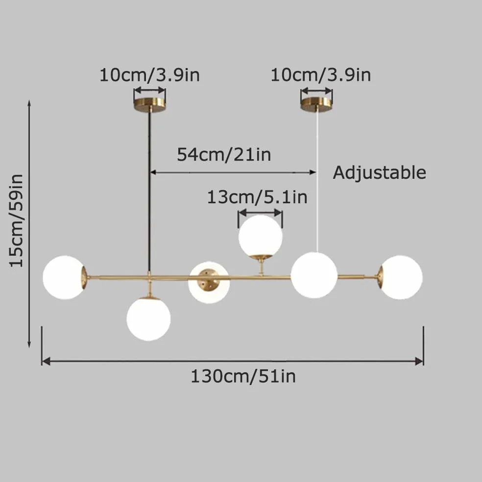6 luci E27 Lampadario moderno Nord Europa Lampadario a sfera in vetro Industriale 51 pollici Lampada a sospensione a soffitto per soggiorno Sala da pranzo Decorazione artistica Ristorante